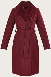 Monsoon Red Rufus Faux Fur Collar Belted Coat - Image 1 of 3