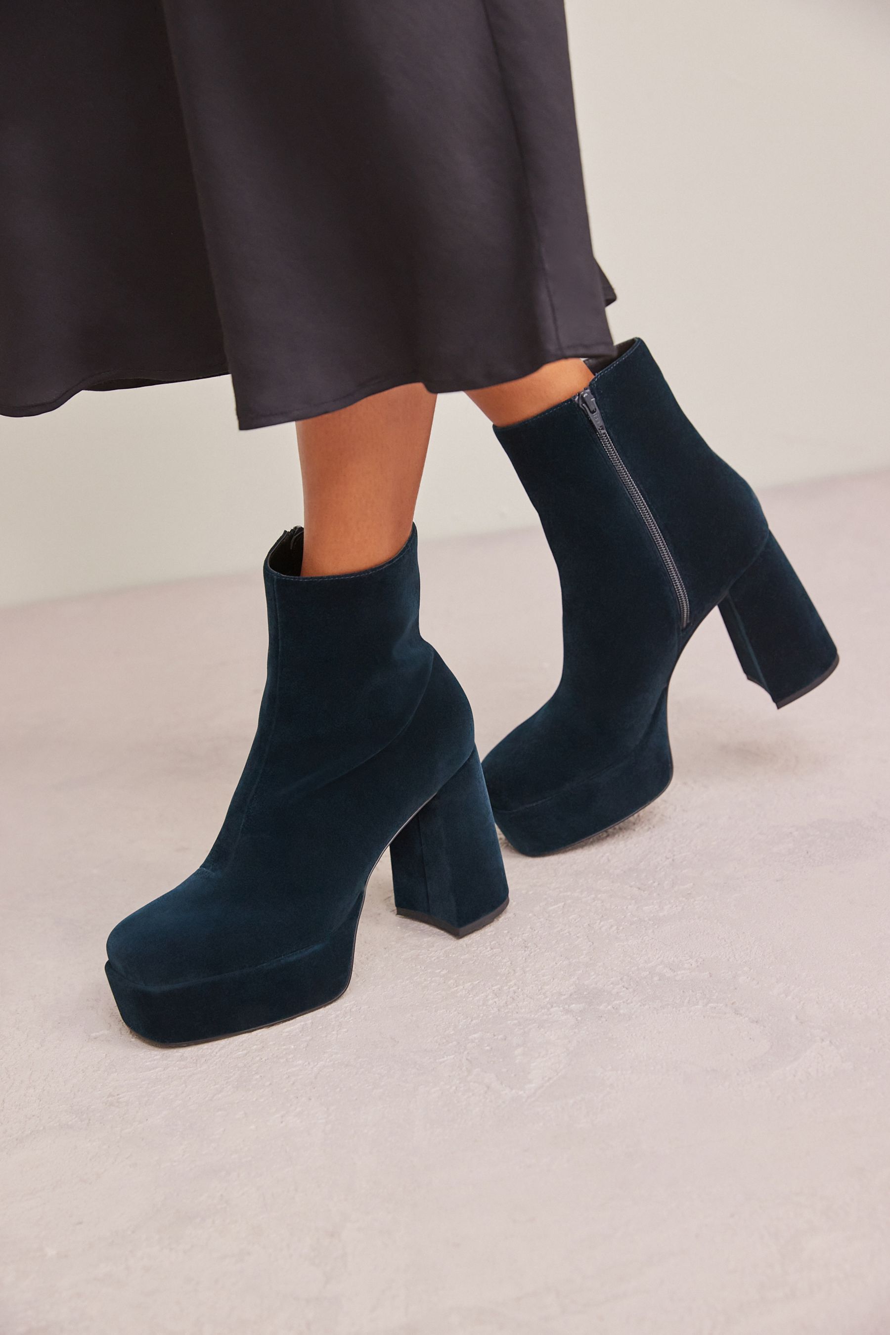 Black velvet platform boots clearance