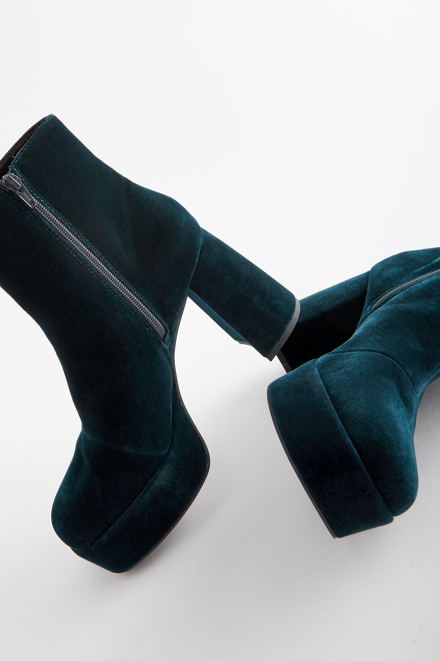 Buy Teal Blue Velvet Platform Ankle Boots from Next Luxembourg