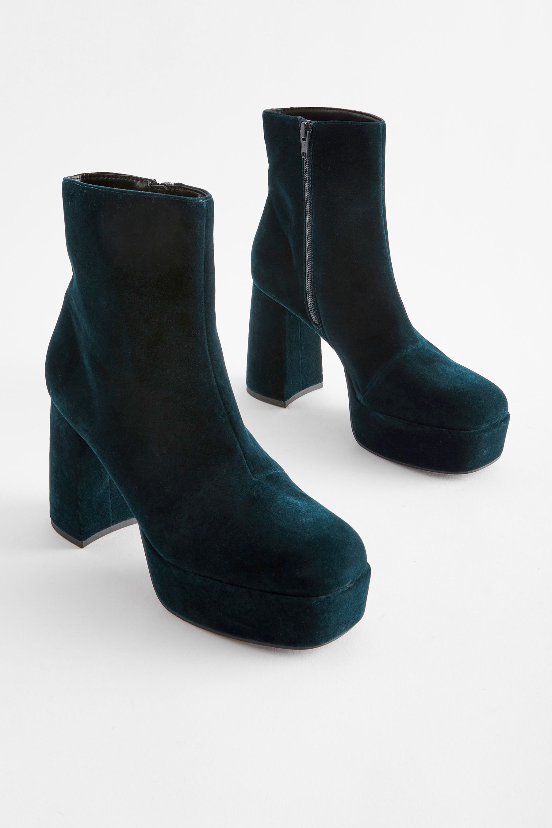Buy Teal Blue Velvet Platform Ankle Boots from Next Luxembourg