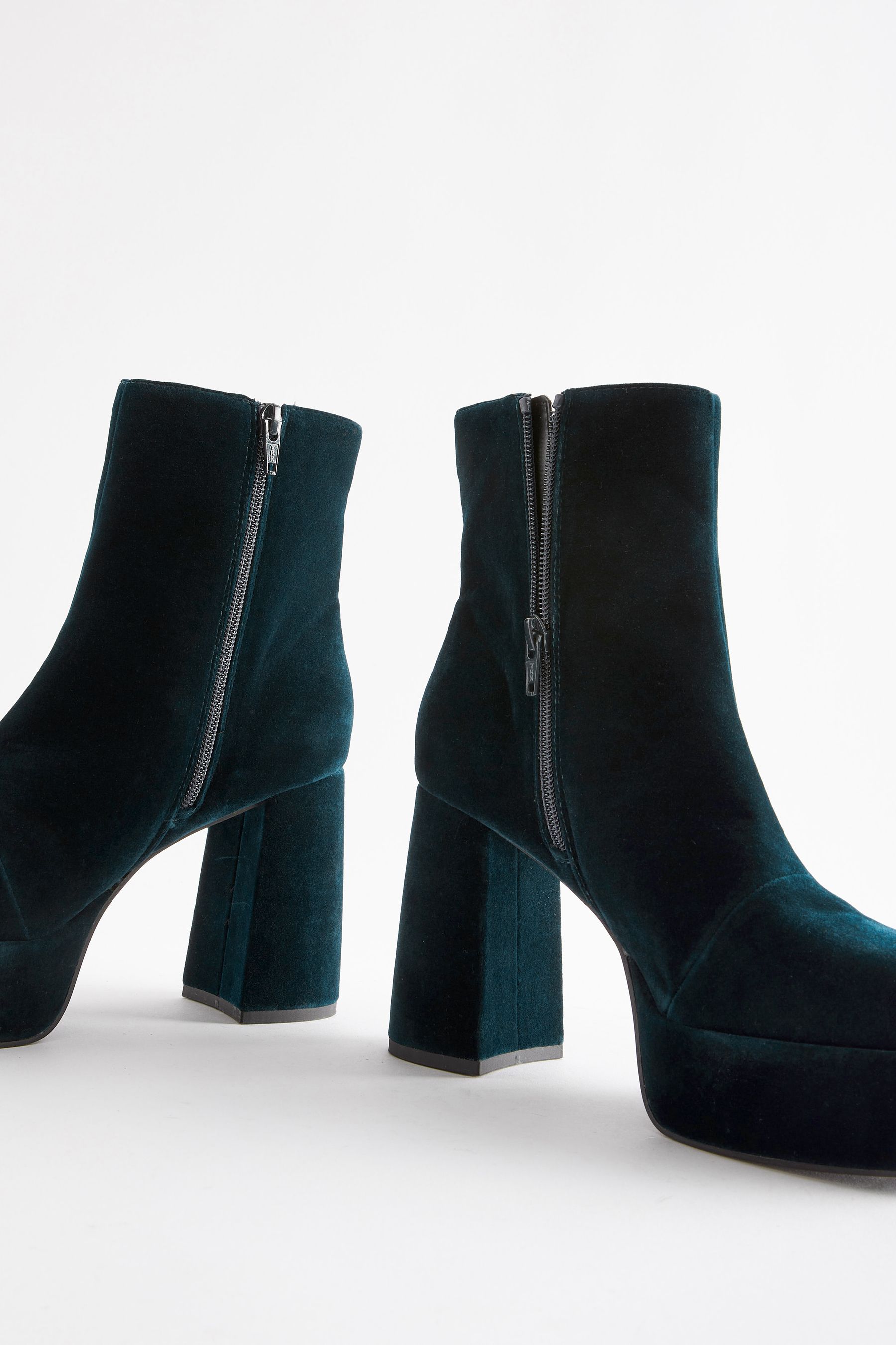 Buy Teal Blue Velvet Platform Ankle Boots from Next Luxembourg