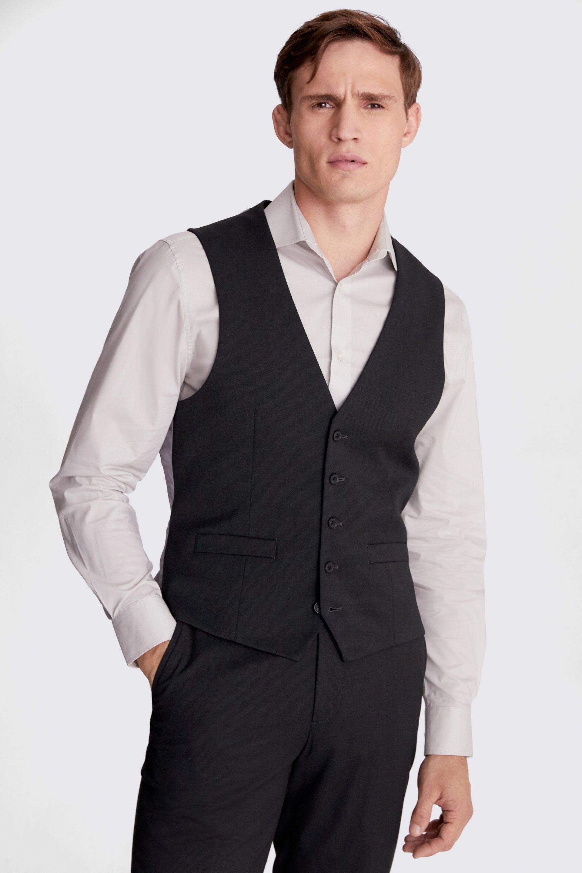 MOSS Charcoal Grey Stretch Suit: Waistcoat - Image 1 of 3