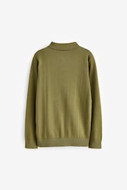 Khaki Green Textured Knit Zip Neck Long Sleeve Polo Shirt (3-16yrs) - Image 2 of 2