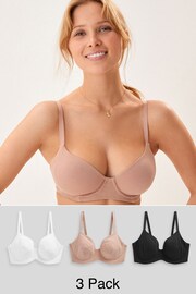 Black/White/Nude Non Pad Balcony DD+ Cotton Blend Bras 3 Pack - Image 1 of 9