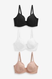 Black/White/Nude Non Pad Balcony DD+ Cotton Blend Bras 3 Pack - Image 6 of 9