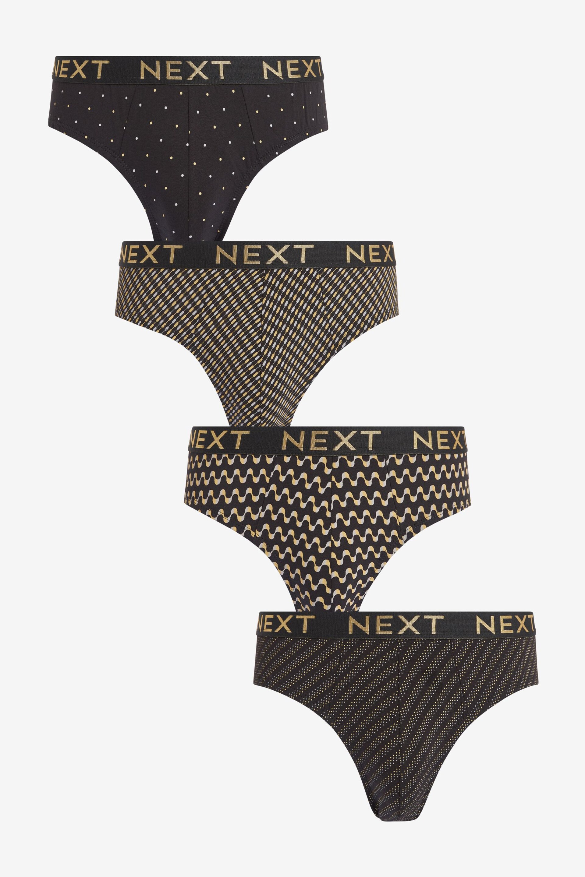 Black Gold Pattern 4 pack Cotton Rich Briefs - Image 1 of 10