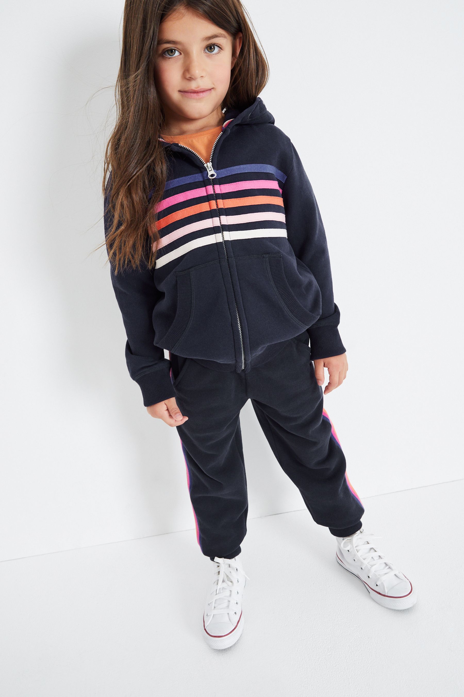Buy Navy Blue Rainbow Stripe Zip Through Hoodie Rainbow Soft Jersey 3 16yrs from Next Luxembourg