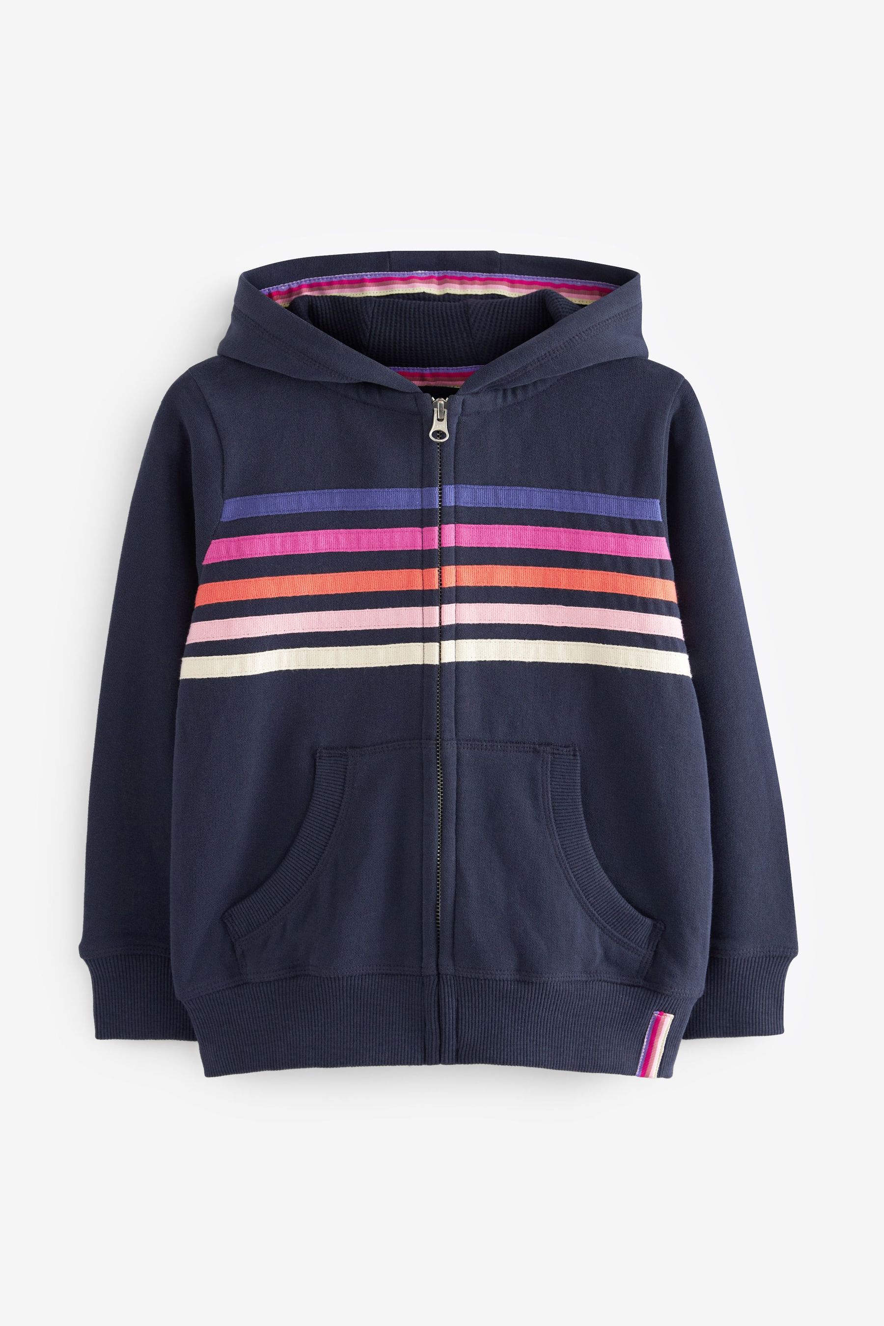 Buy Navy Blue Rainbow Stripe Zip Through Hoodie Rainbow Soft Jersey 3 16yrs from Next Luxembourg