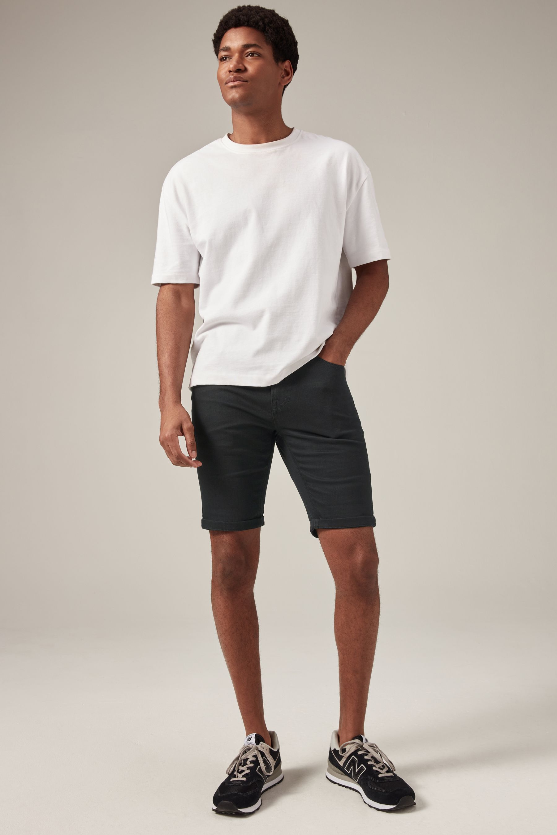 Next black denim shorts online