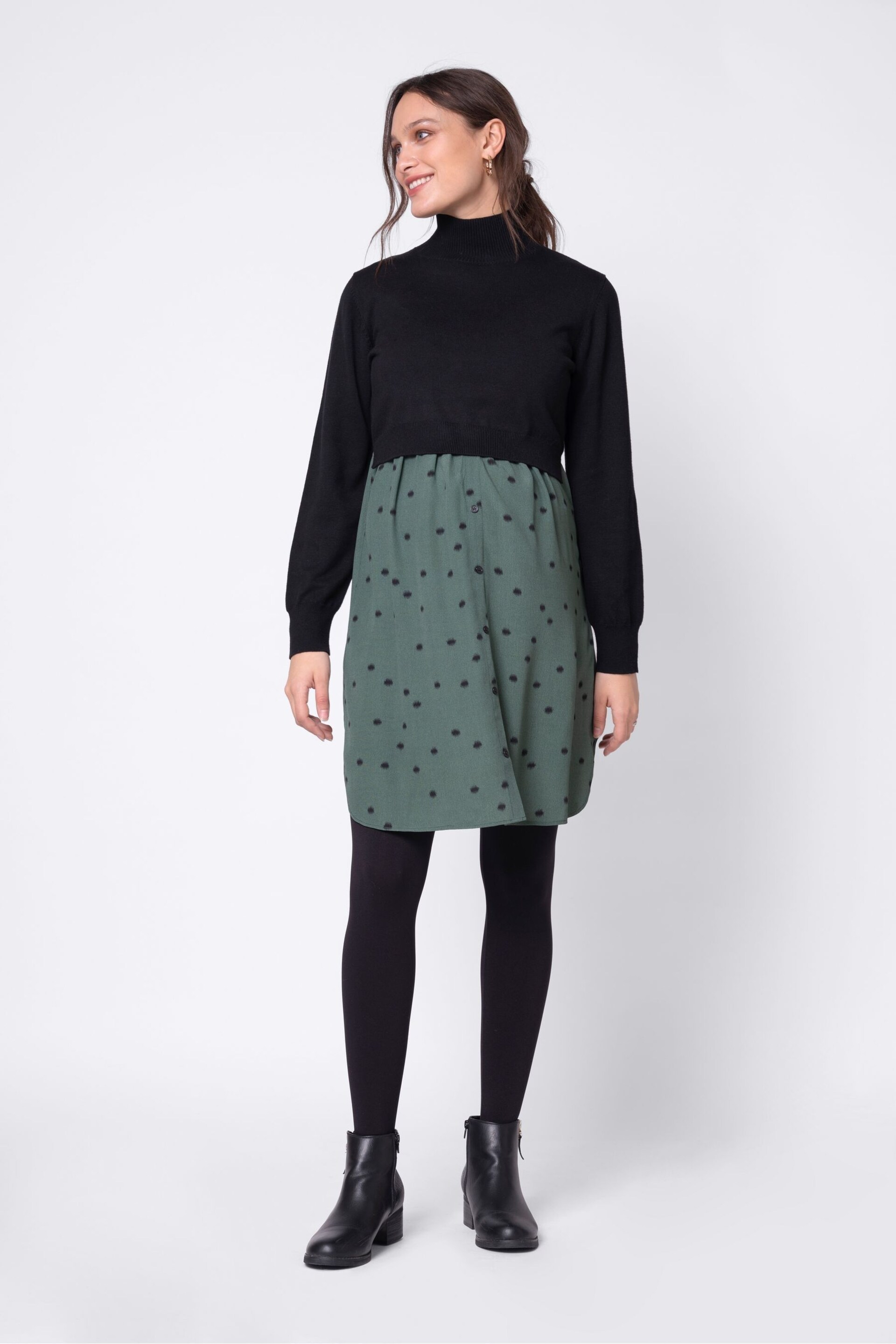 Seraphine Roll Neck Black Maternity And Nursing Jumper With Woven Skirt - Image 1 of 5