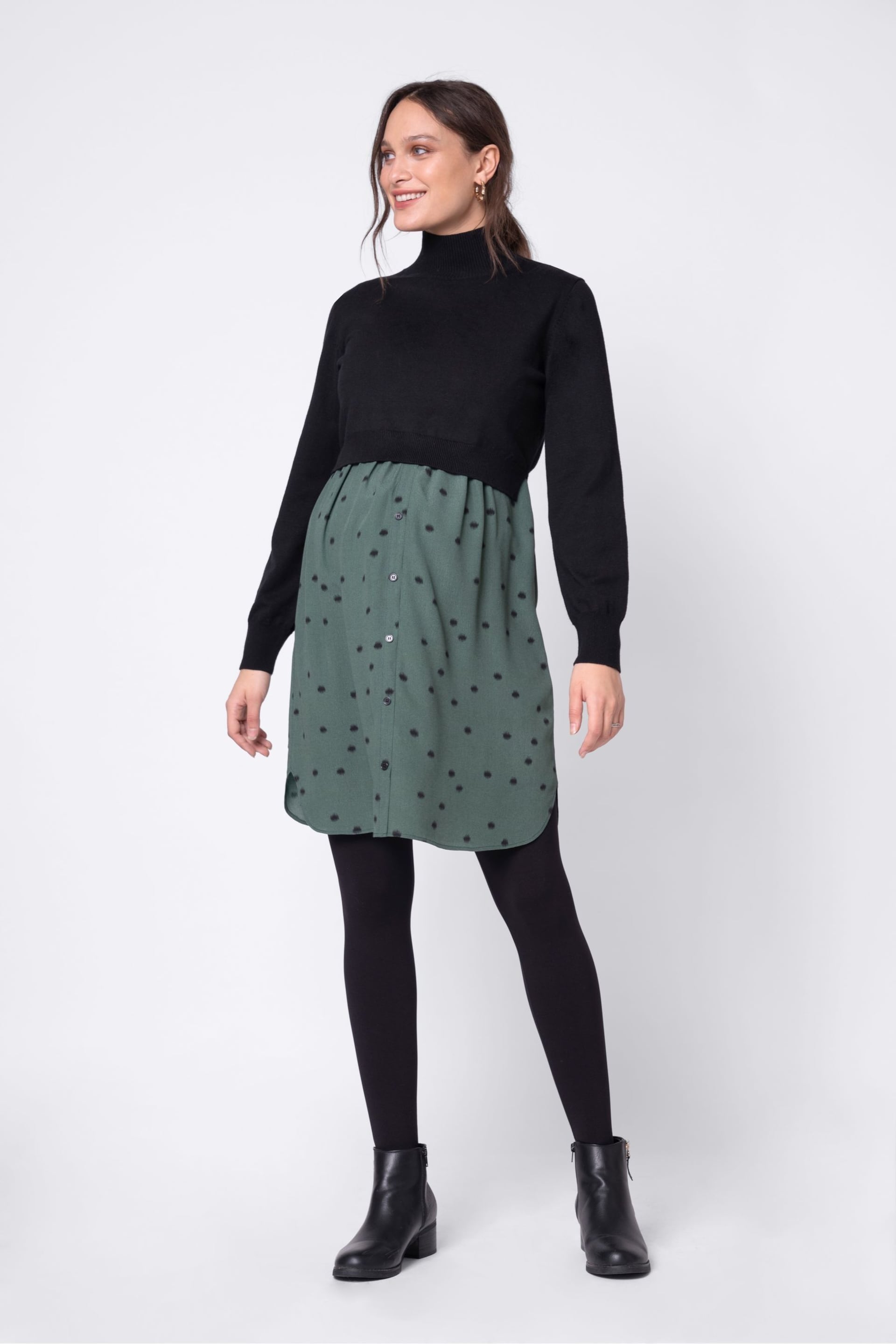 Seraphine Roll Neck Black Maternity And Nursing Jumper With Woven Skirt - Image 3 of 5