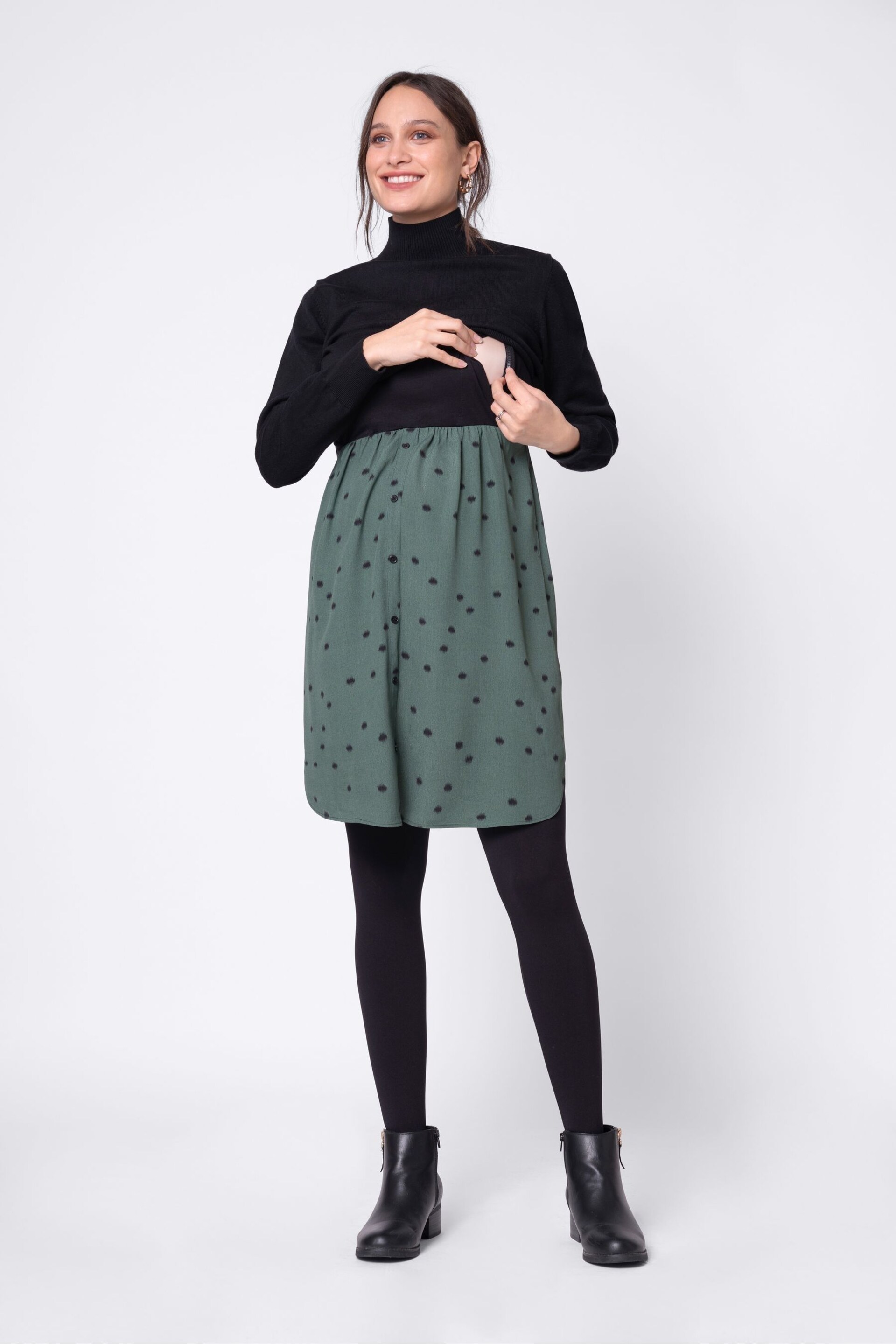 Seraphine Roll Neck Black Maternity And Nursing Jumper With Woven Skirt - Image 5 of 5