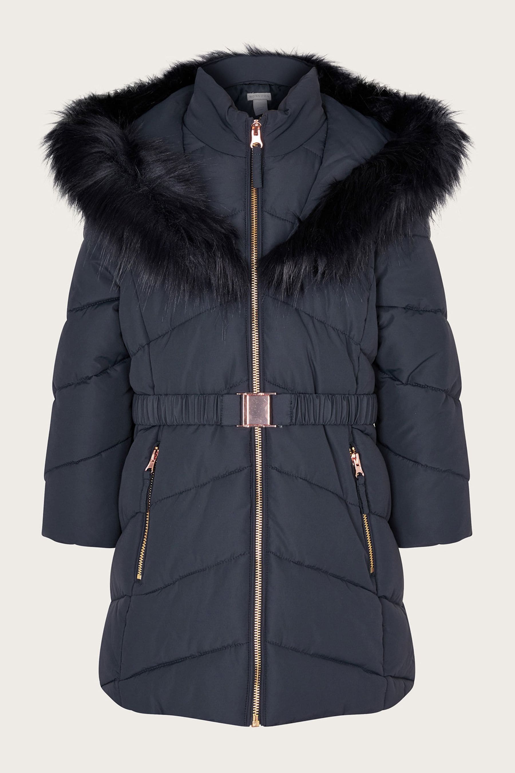 Blue faux fur hooded coat online