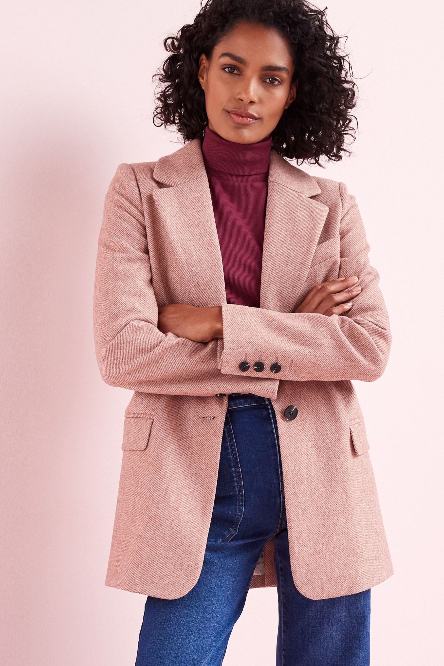 Buy Pink Herringbone Single Breasted Blazer Coat from Next Slovenia