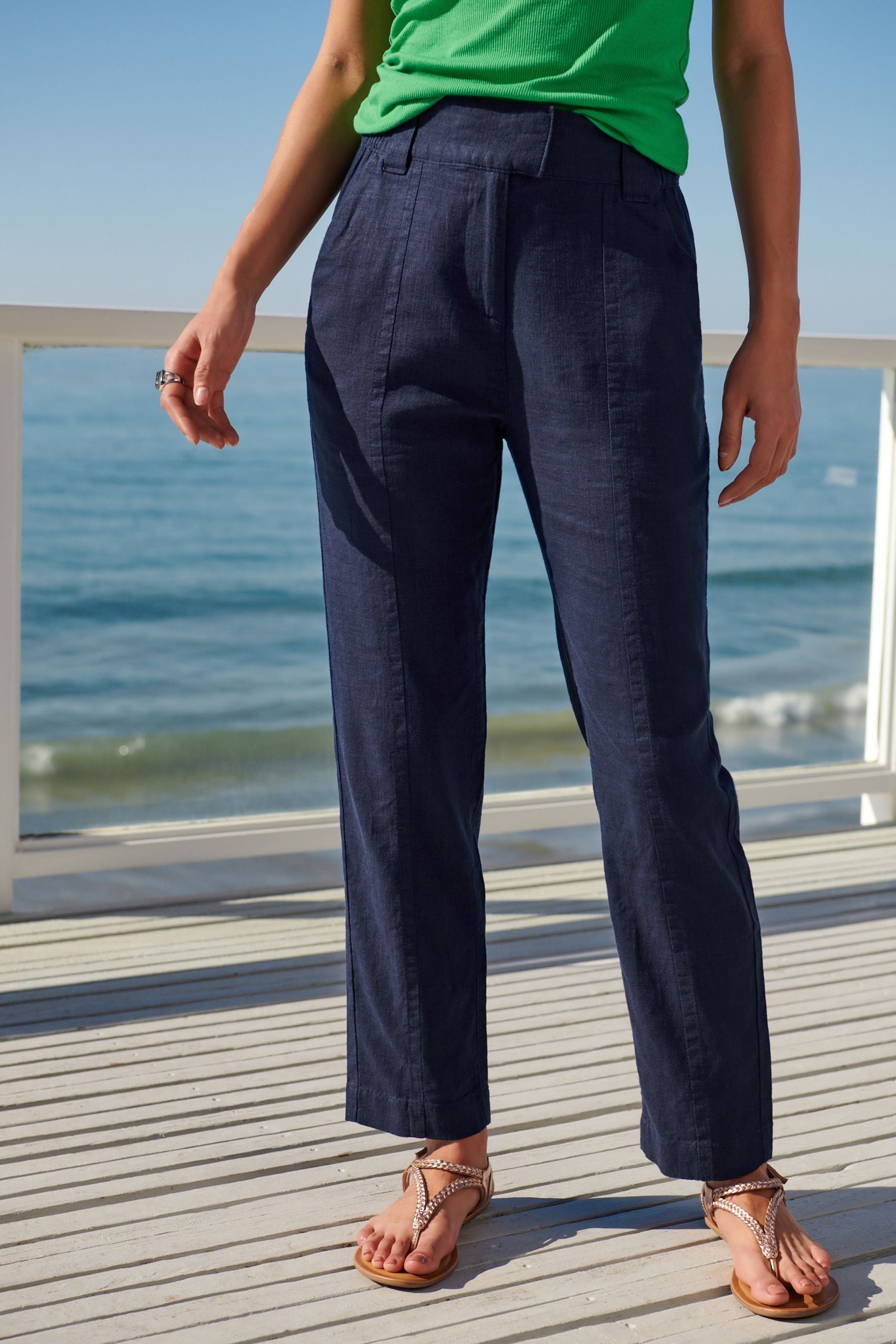 Next navy linen trousers shop
