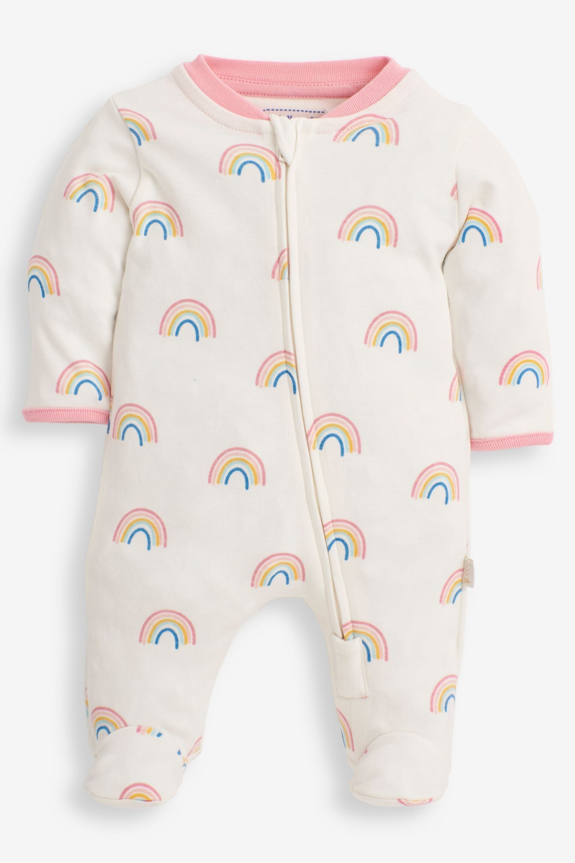 JoJo Maman Bébé Cream Rainbow Print Zip Baby Sleepsuit - Image 4 of 6