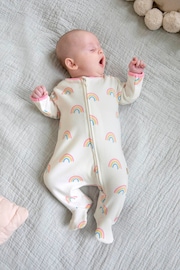 JoJo Maman Bébé Cream Rainbow Print Zip Baby Sleepsuit - Image 6 of 6