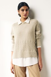 Neutral Brown Gem Button Shirt Layer Jumper - Image 1 of 7