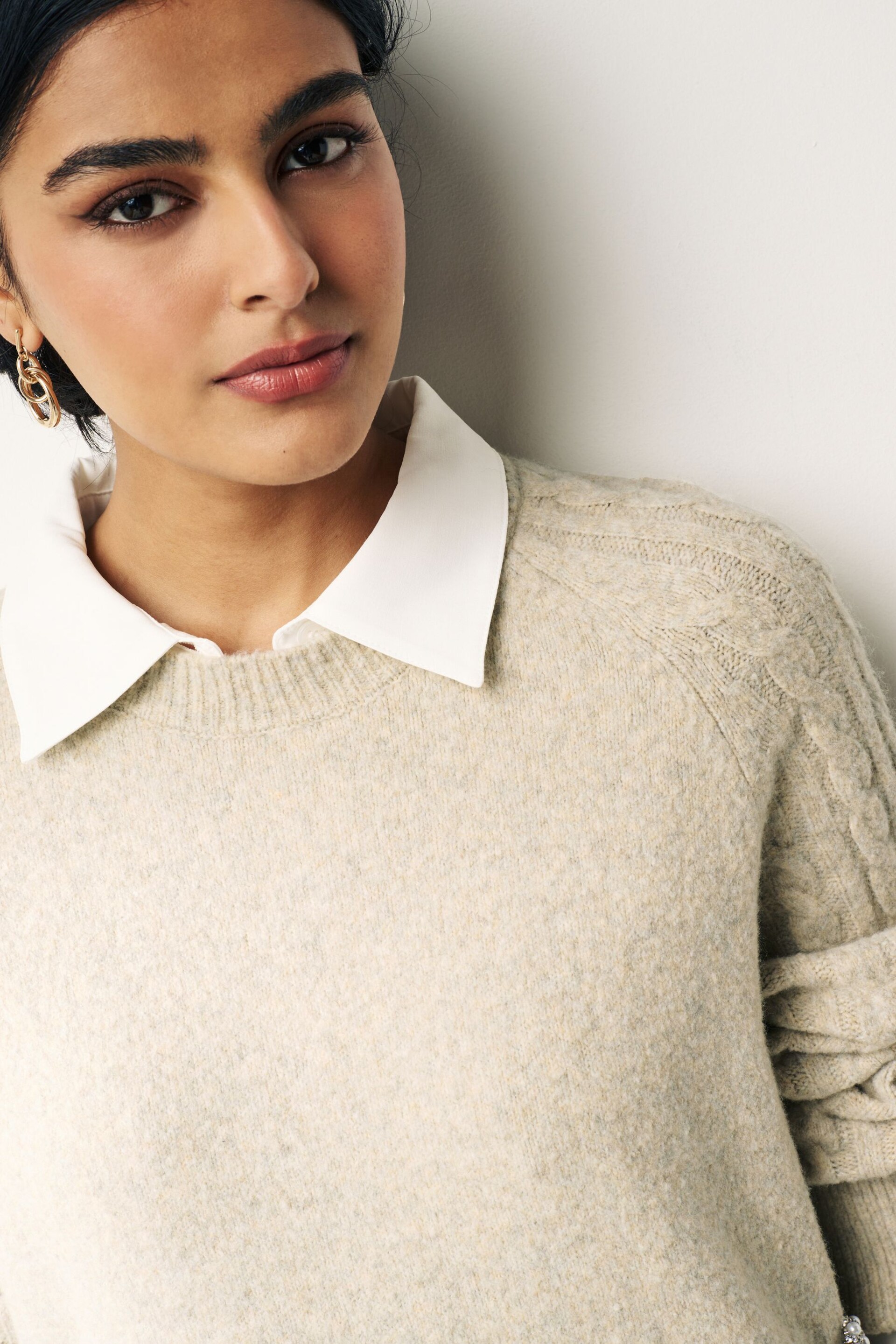 Neutral Brown Gem Button Shirt Layer Jumper - Image 4 of 7