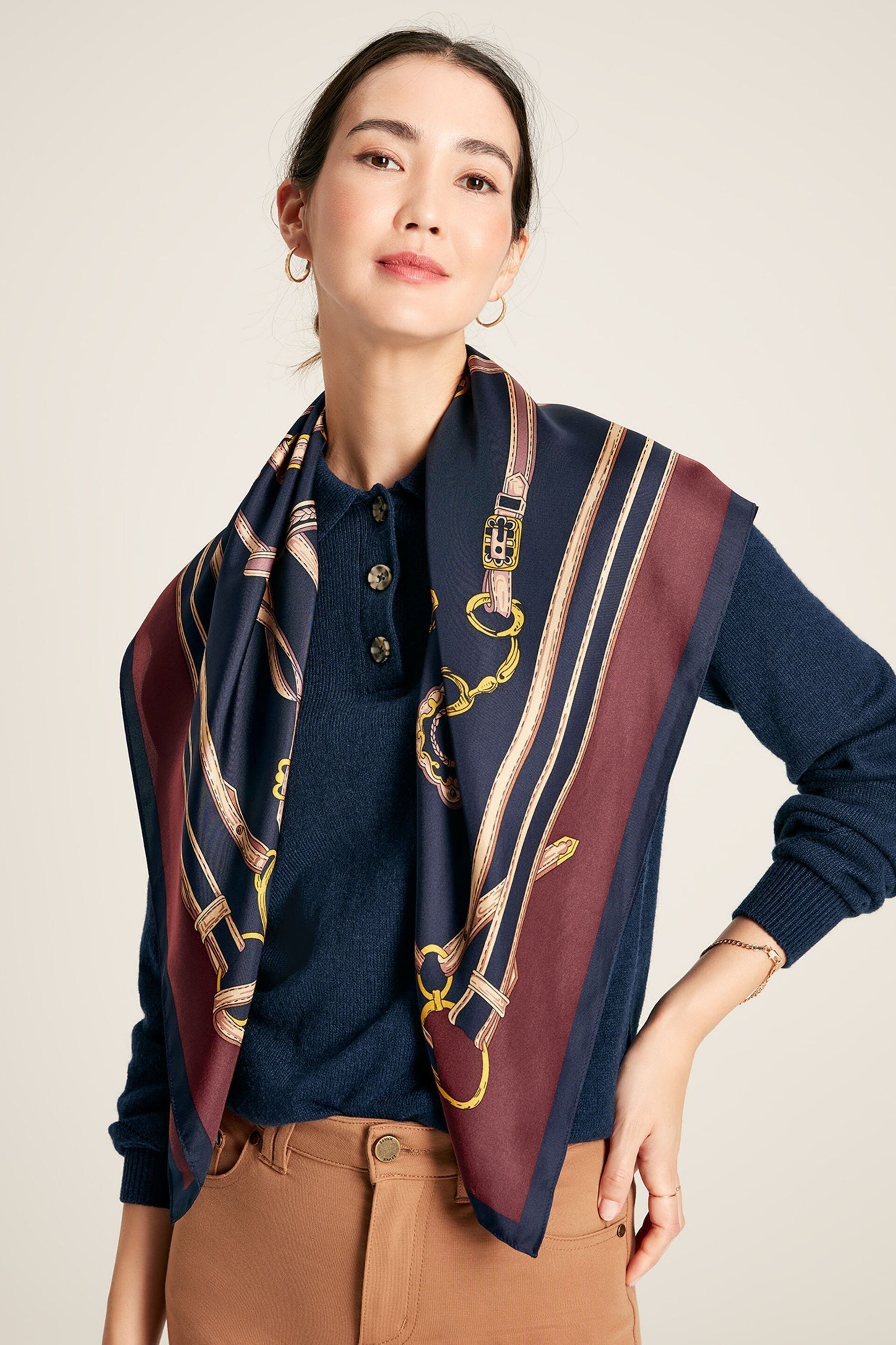 Joules Bloomfield Navy Printed Silk Square Scarf - Image 1 of 6