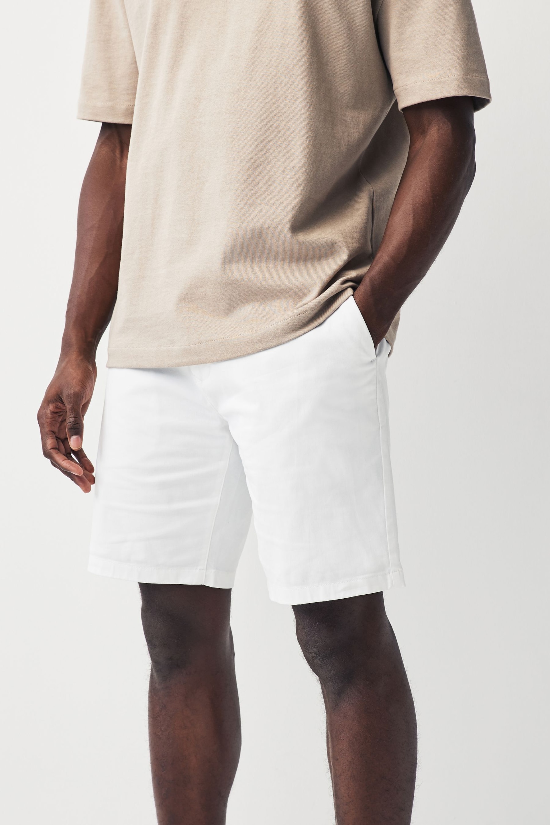 White Slim Fit Stretch Chinos Shorts - Image 1 of 8