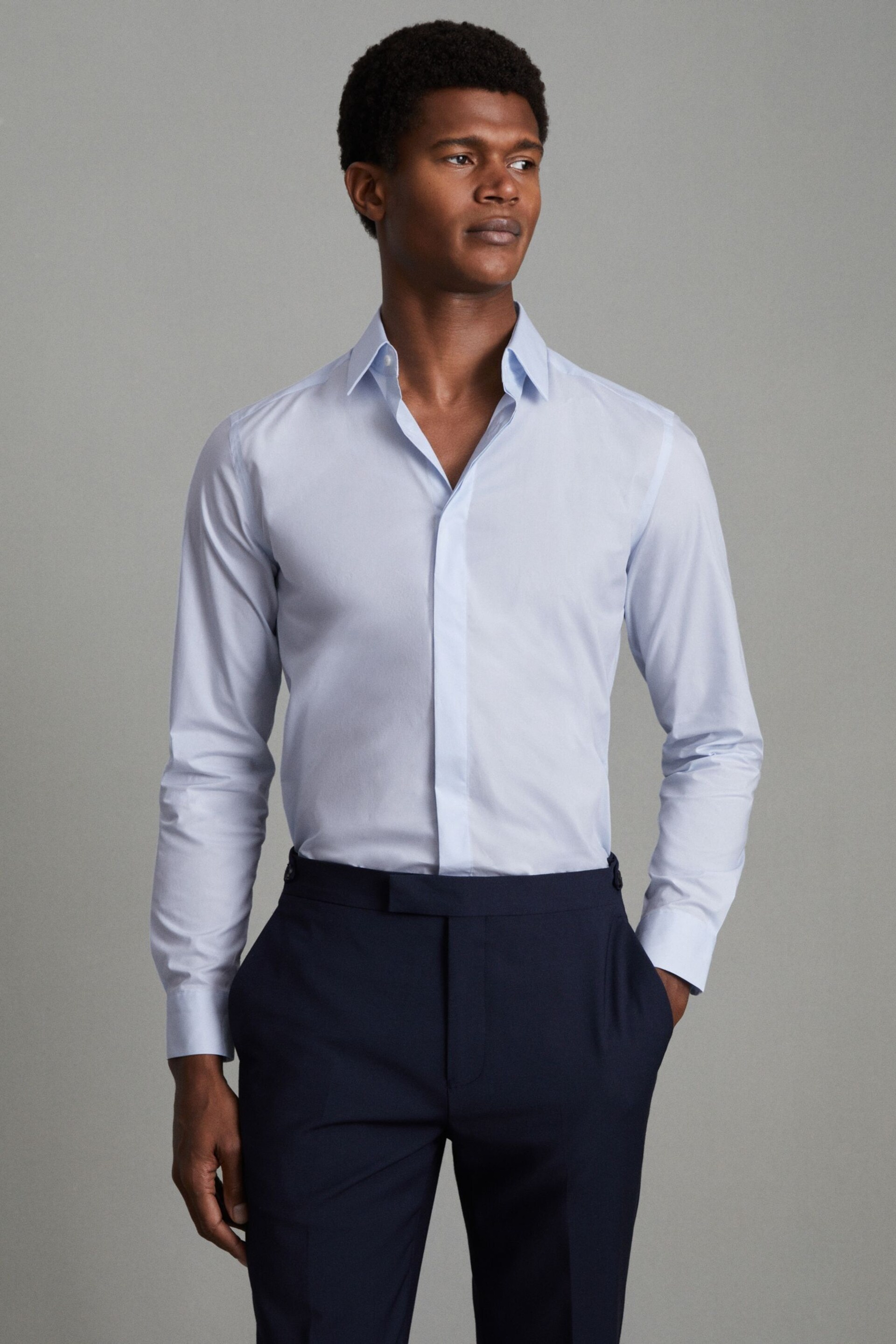 Reiss Blue Kiana Slim Fit Cotton Blend Shirt - Image 1 of 6