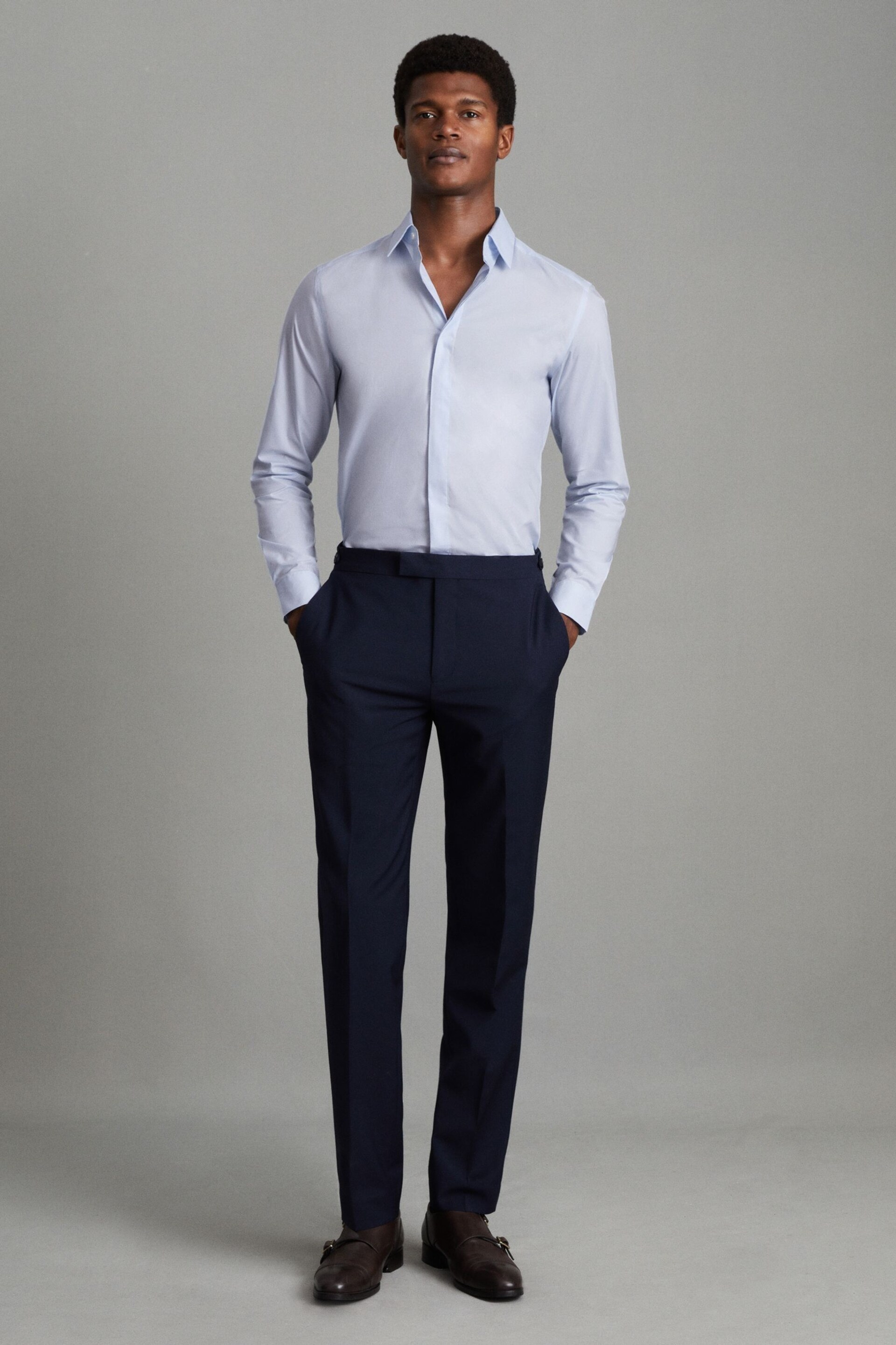 Reiss Blue Kiana Slim Fit Cotton Blend Shirt - Image 3 of 6