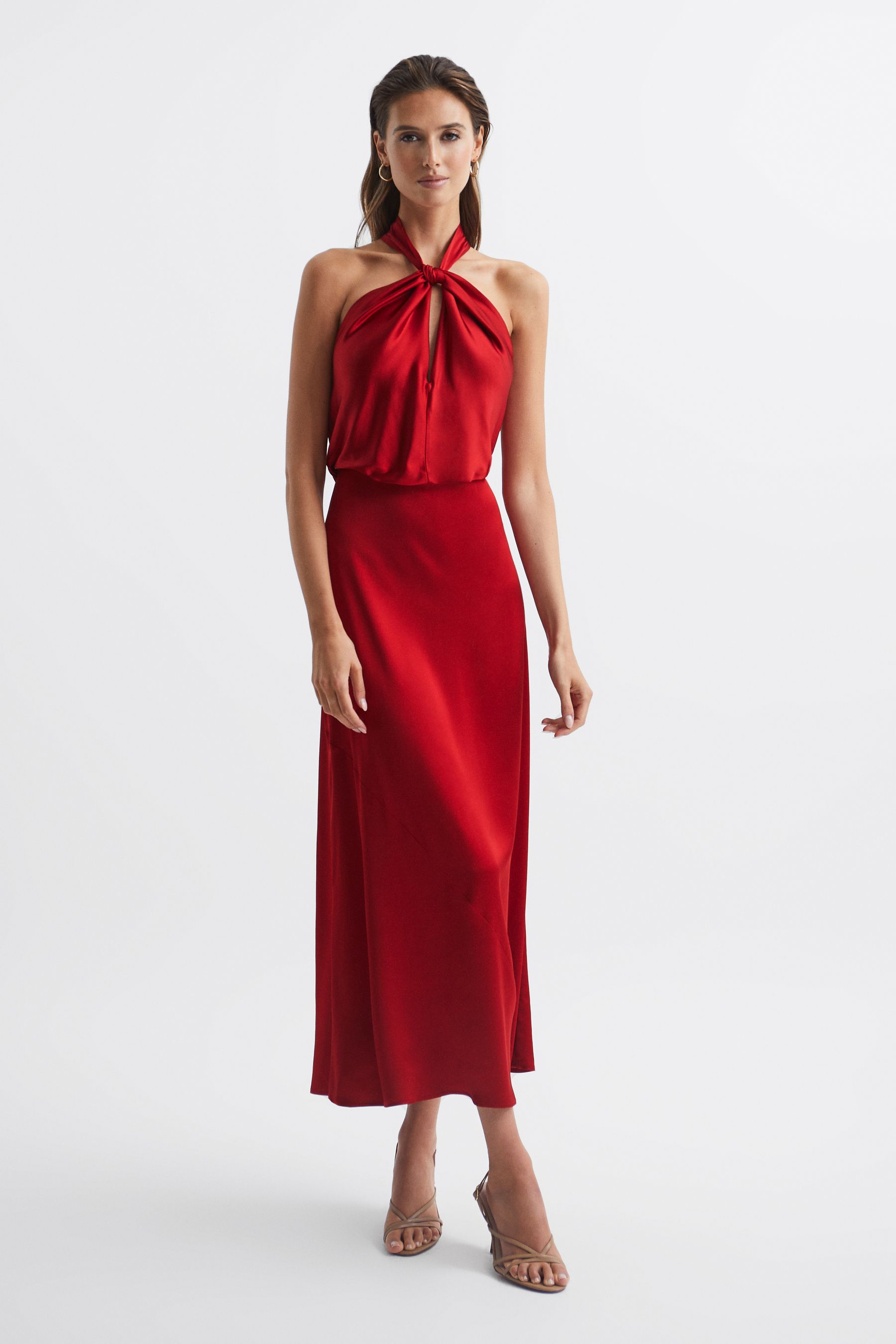 Red halter maxi dress best sale