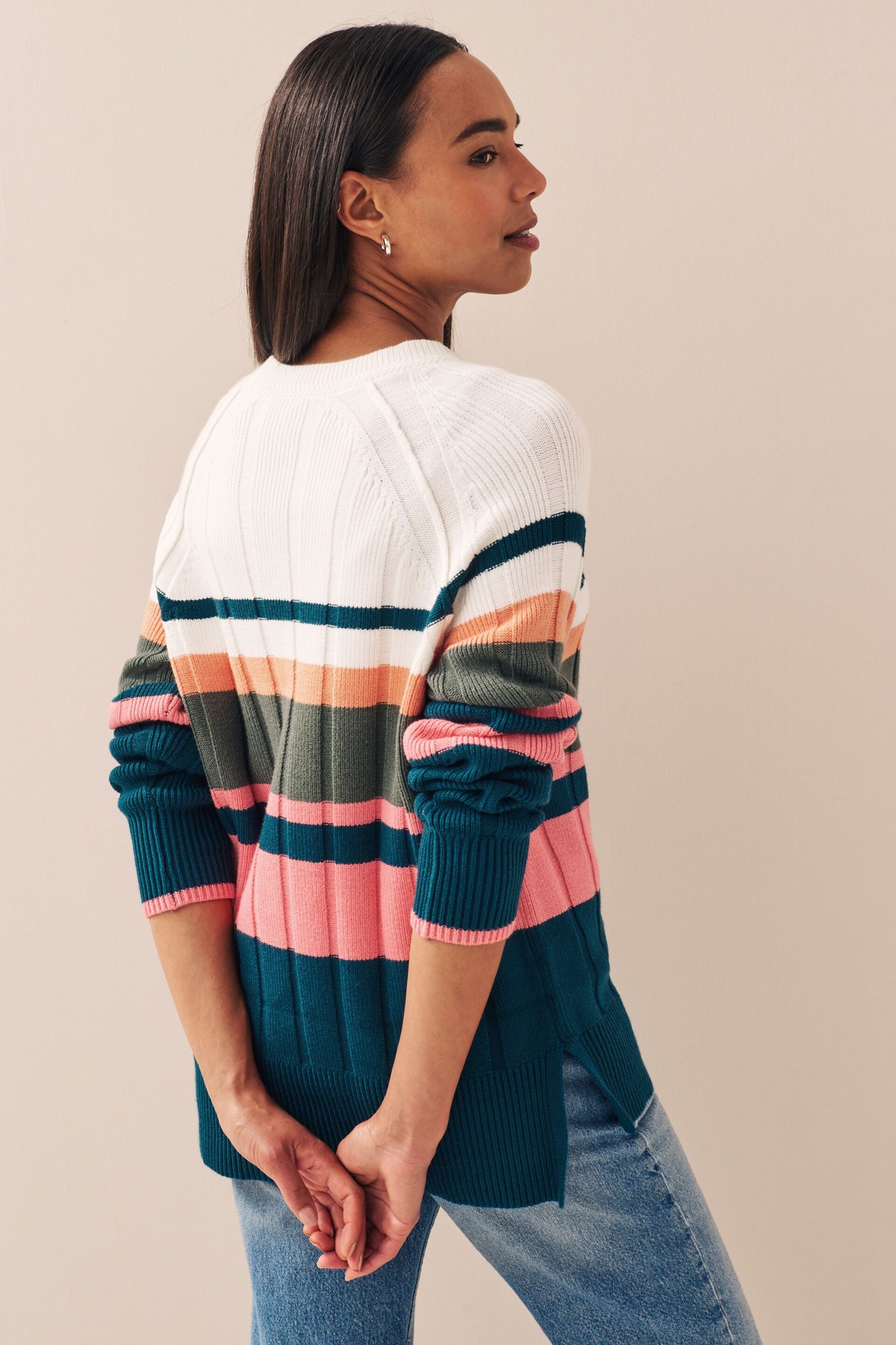 Multi Stripe Ribbed Crew Neck Jumper - Image 2 of 7