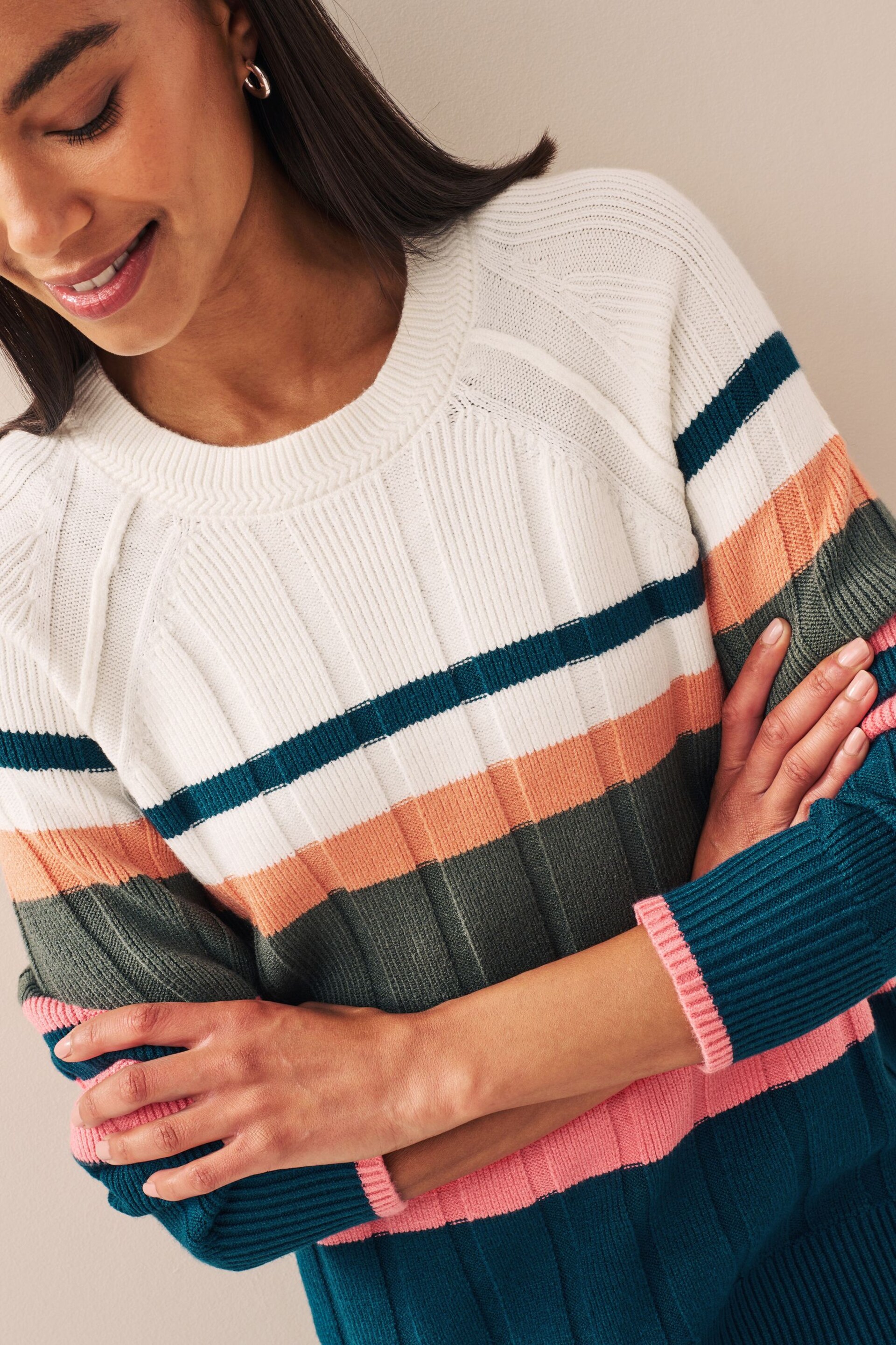 Multi Stripe Ribbed Crew Neck Jumper - Image 4 of 7