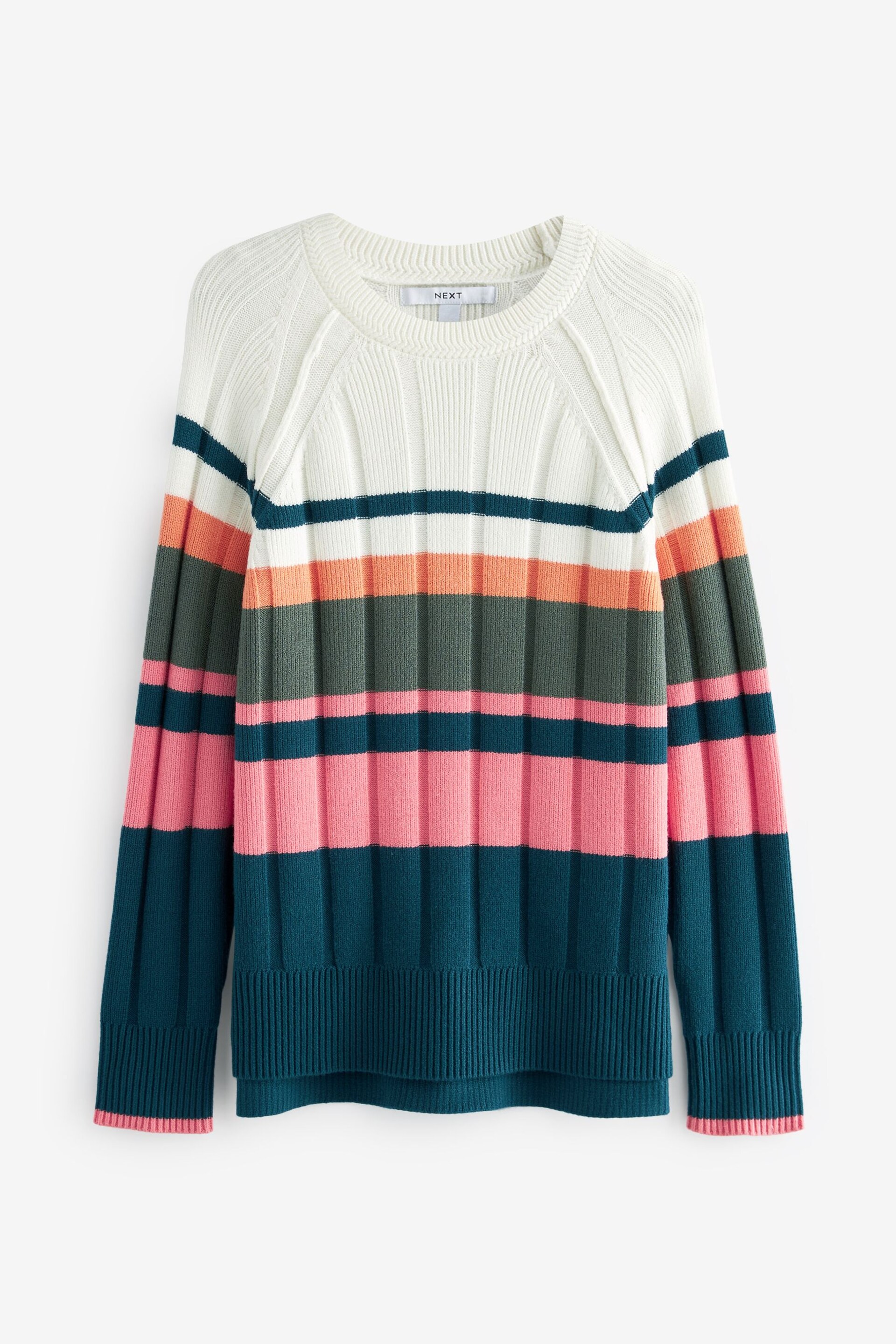 Multi Stripe Ribbed Crew Neck Jumper - Image 5 of 7