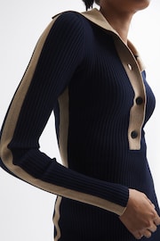 Reiss Navy/Camel Nikola Knitted Bodycon Midi Dress - Image 7 of 7