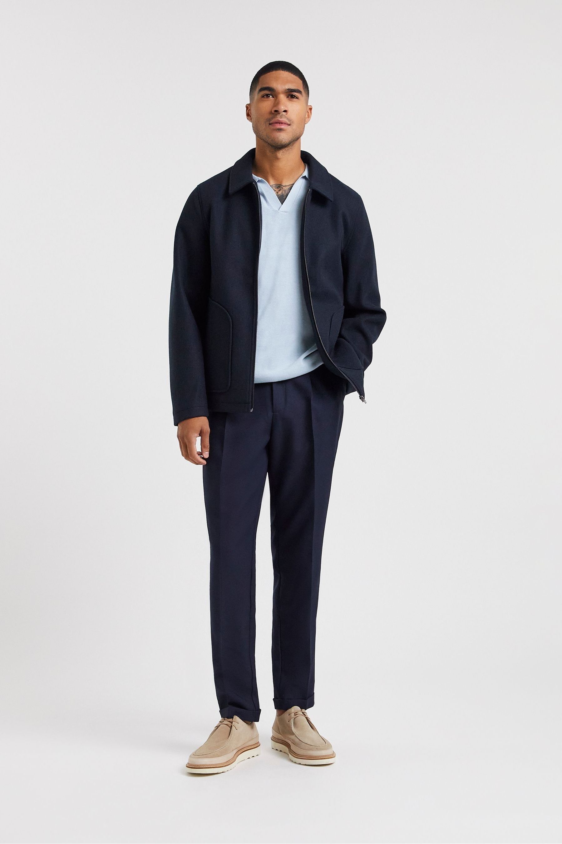 Buy Jacamo Blue Faux Wool Navy Harrington Jacket from the Next UK online shop
