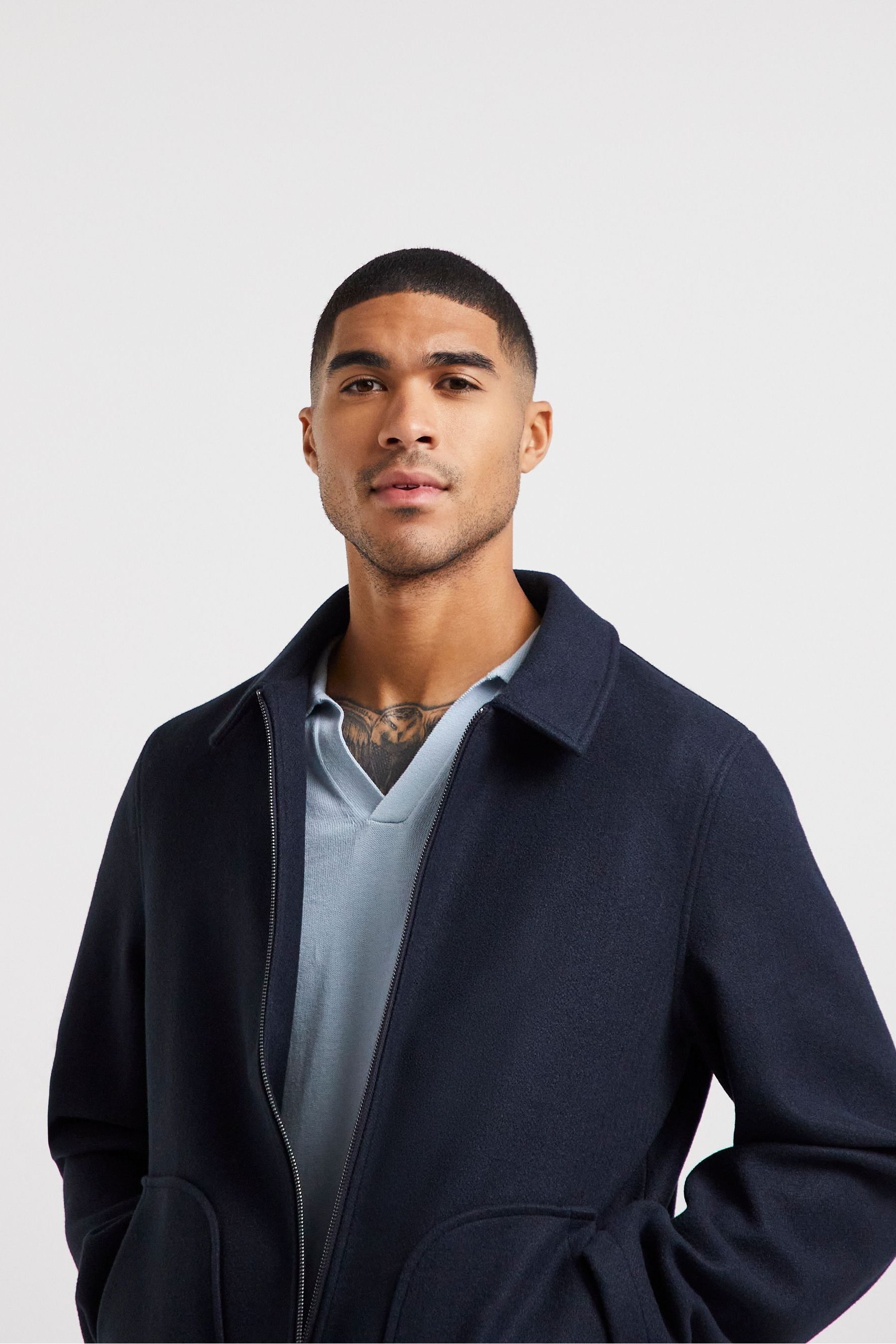 Buy Jacamo Blue Faux Wool Navy Harrington Jacket from the Next UK online shop