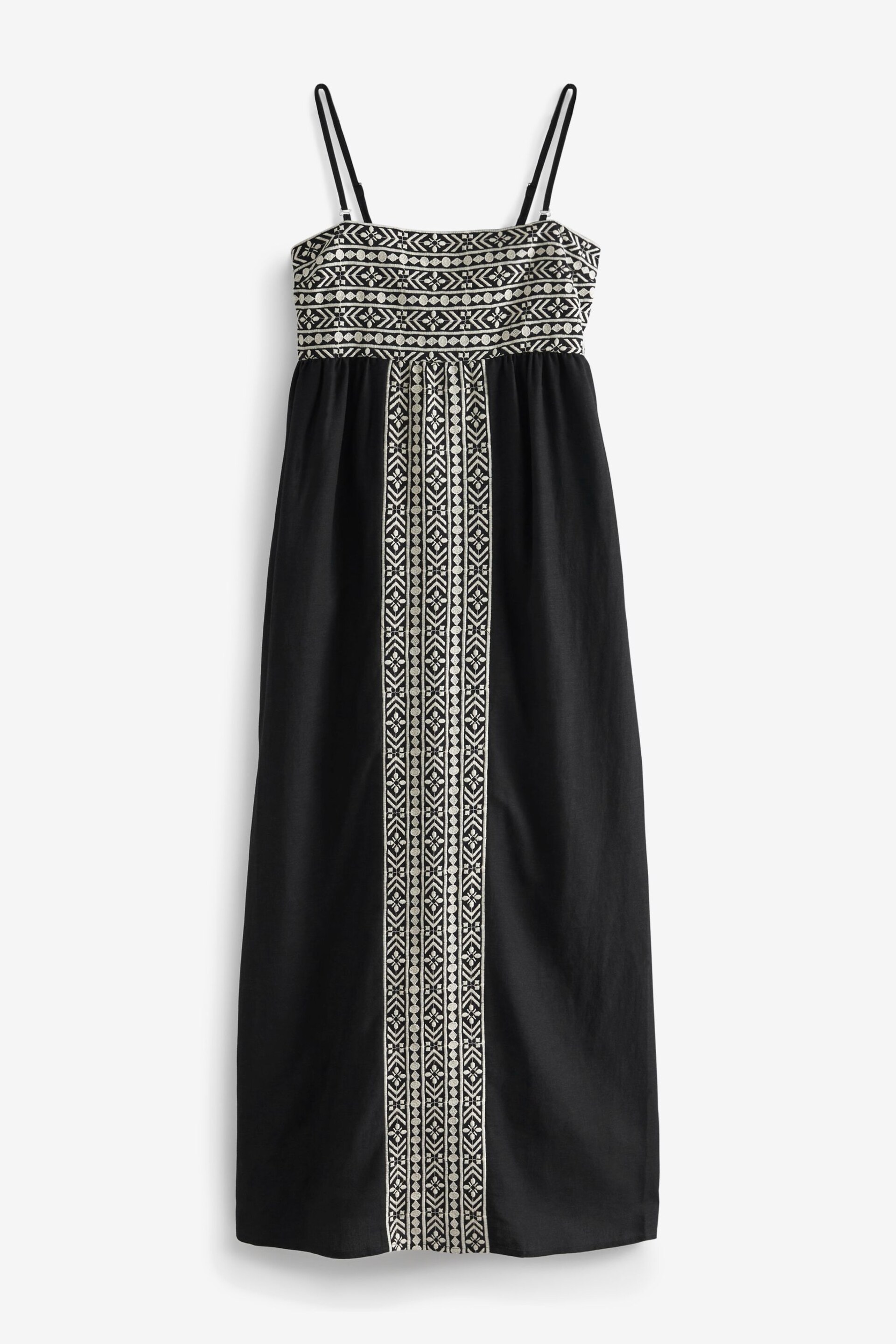 Black/Cream Embroidered Maxi Summer Dress With Linen - Image 6 of 6