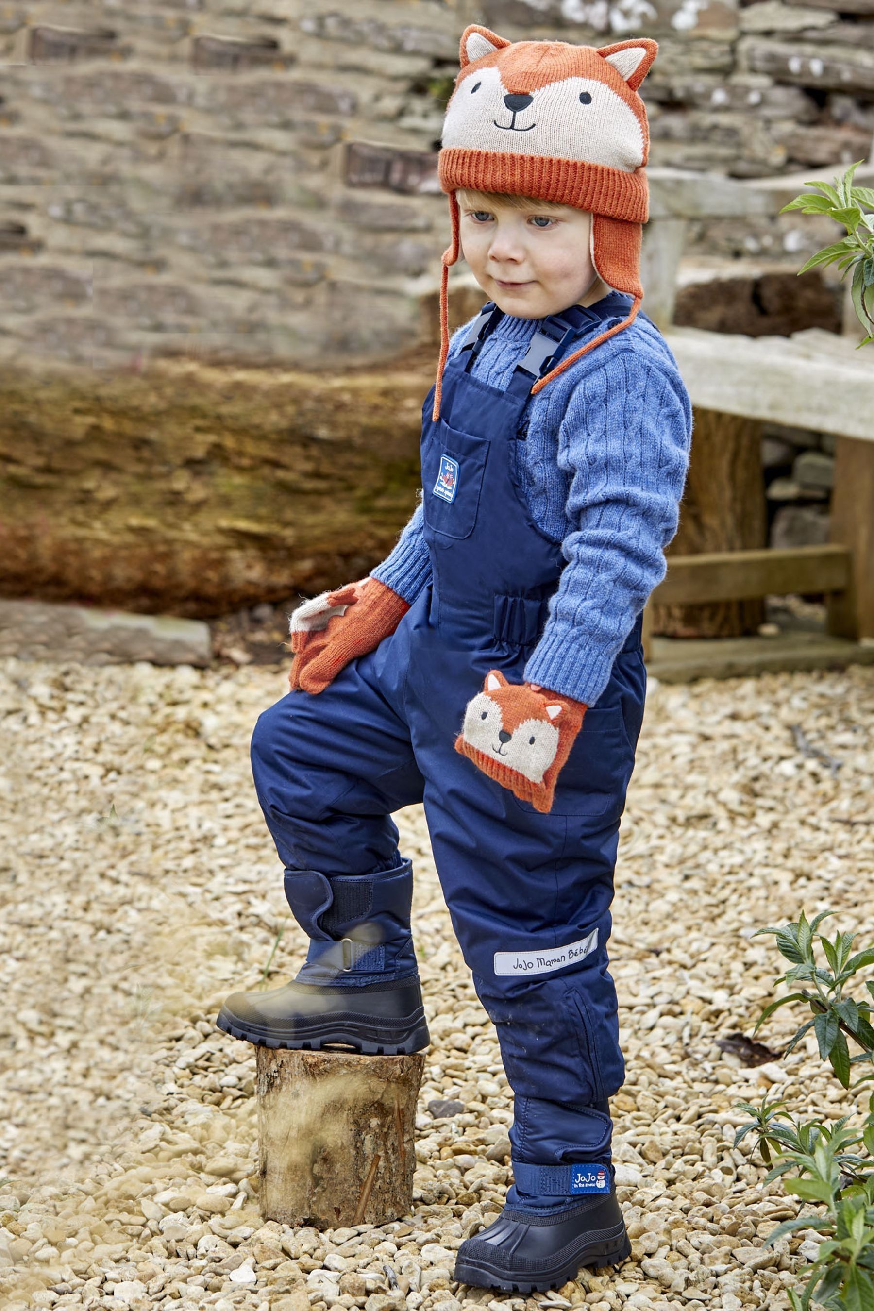 JoJo Maman Bebe Navy Waterproof Fleece Lined Dungarees