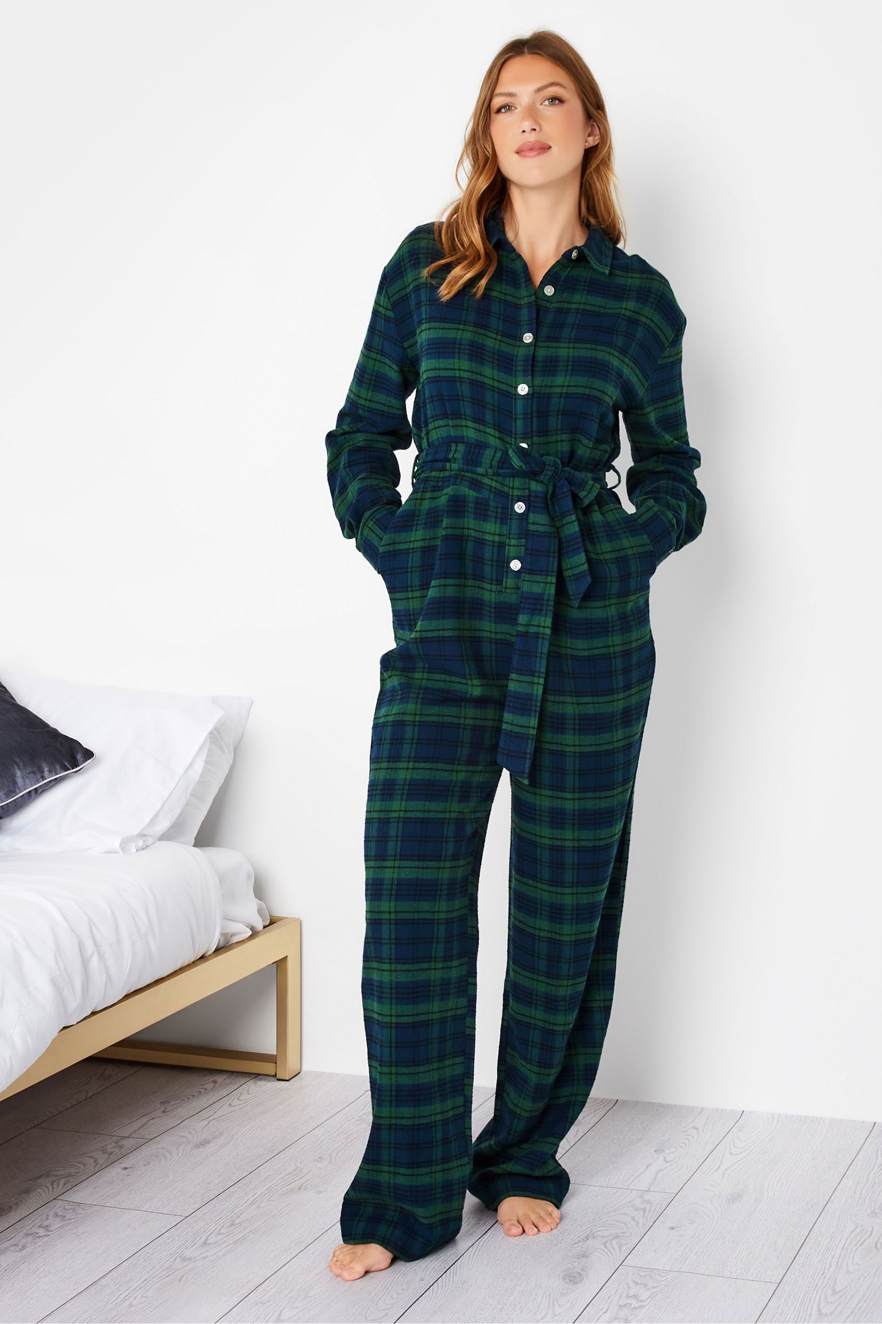 Buy Long Tall Sally Green Woven Check Onesie from Next Ireland