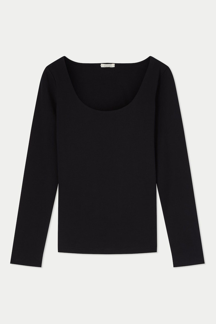 Jigsaw Black Double Front Ballet Neck T-Shirt - Image 6 of 6