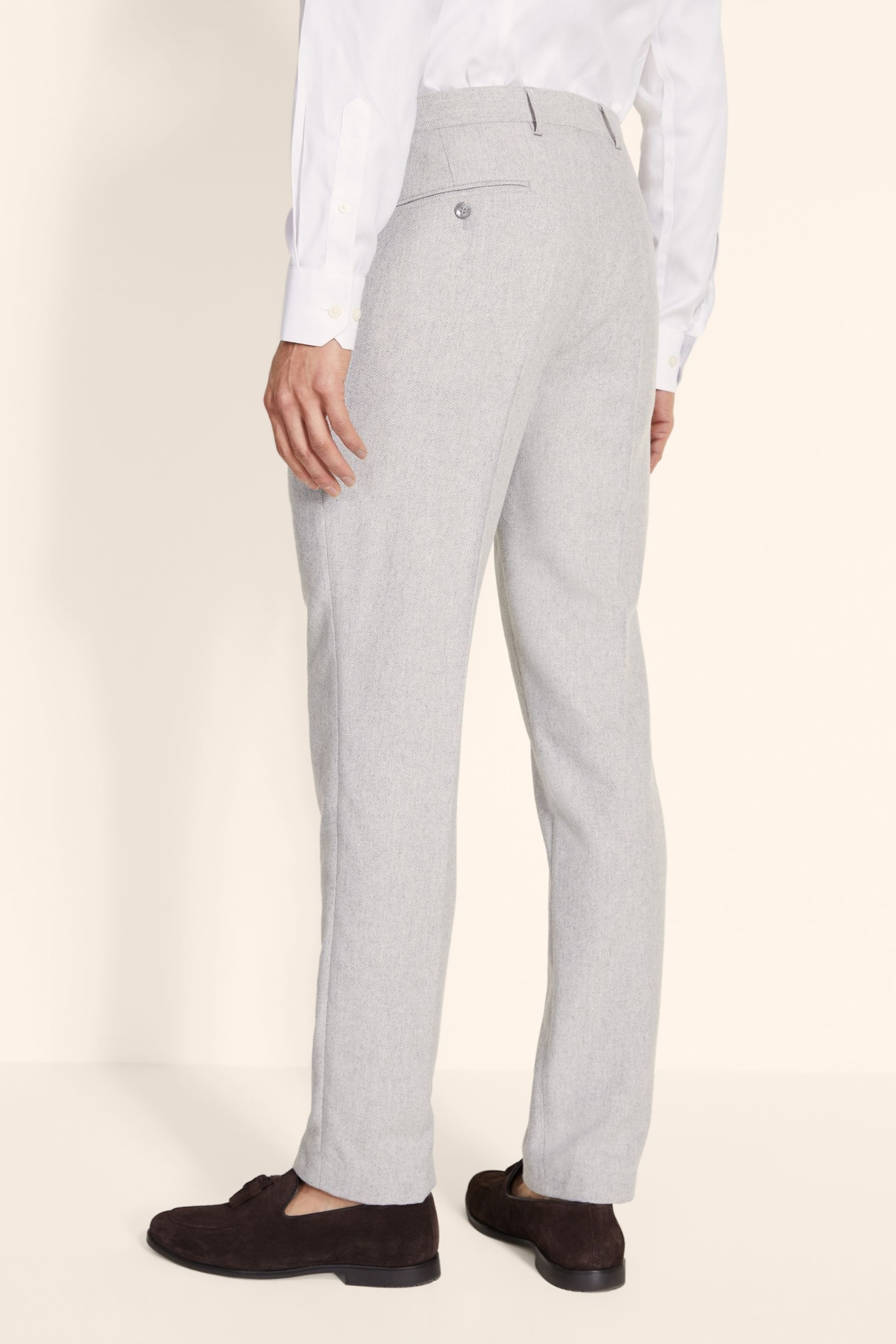 MOSS Grey Tailored Fit Light Herringbone Trousers - Image 2 of 3