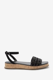 Black Regular/Wide Fit Forever Comfort® Leather Platform Sandals with Woven Detail - Image 3 of 6