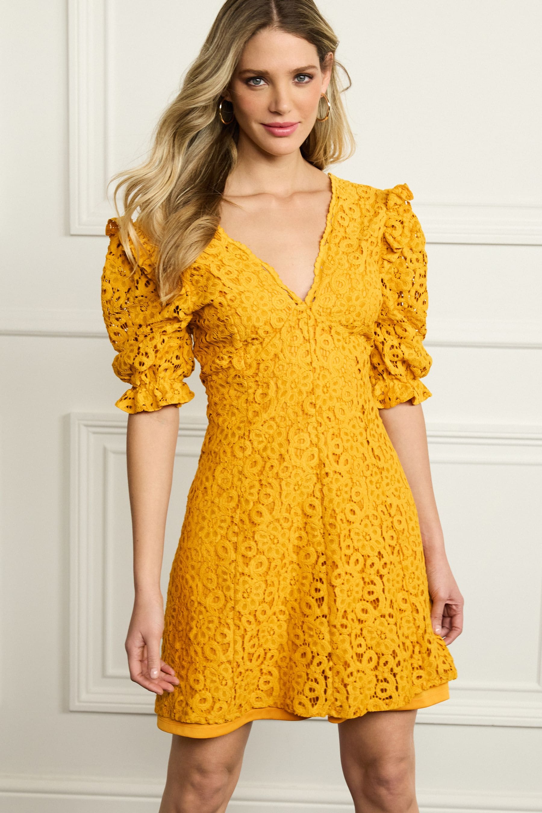 Gold lace mini dress discount