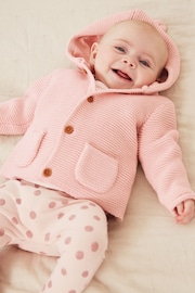 Pale Pink Knitted Baby Ear Hooded Cardigan (0mths-2yrs) - Image 1 of 5