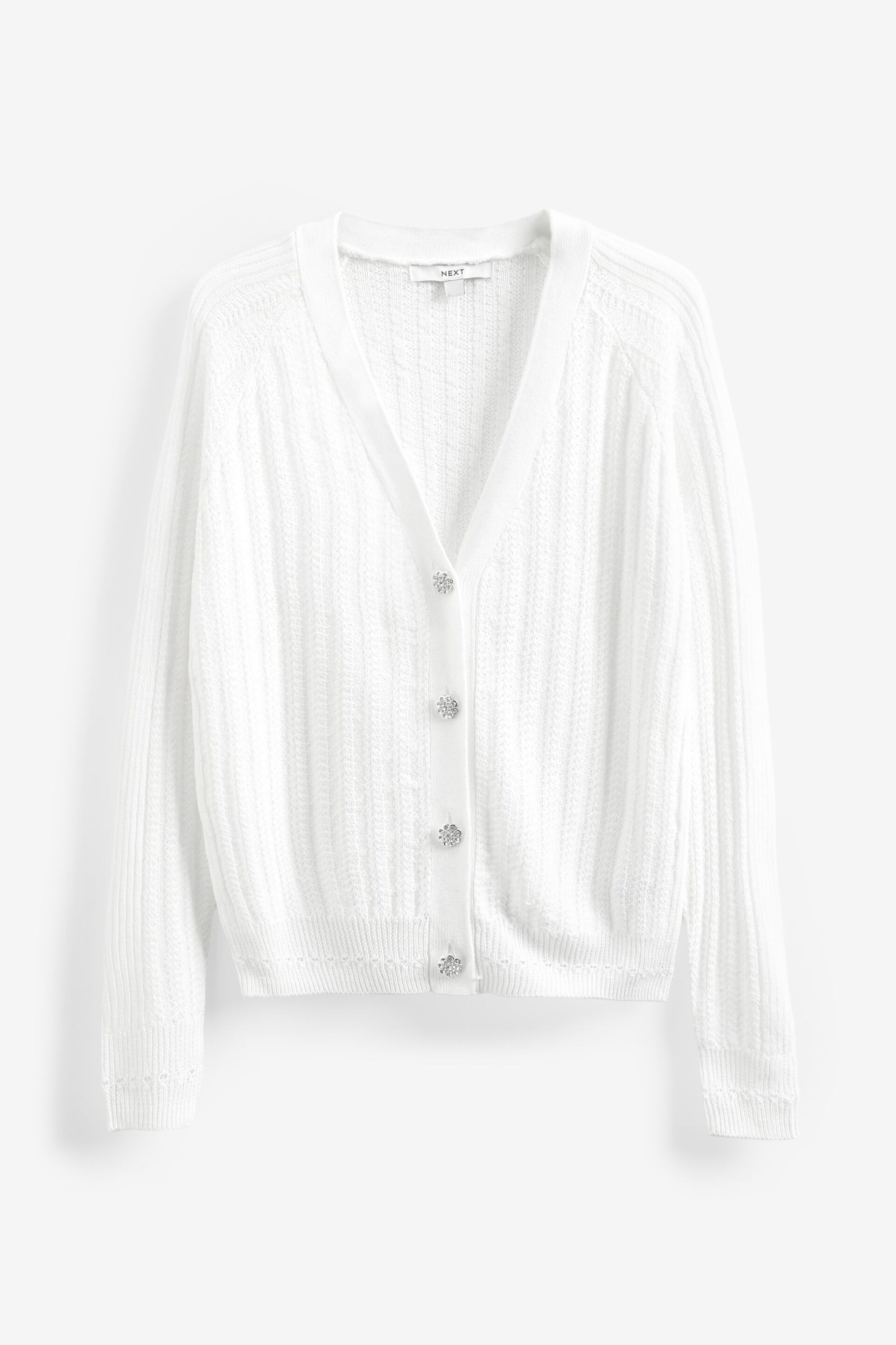 White Gem Button Up Linen Cardigan - Image 4 of 4