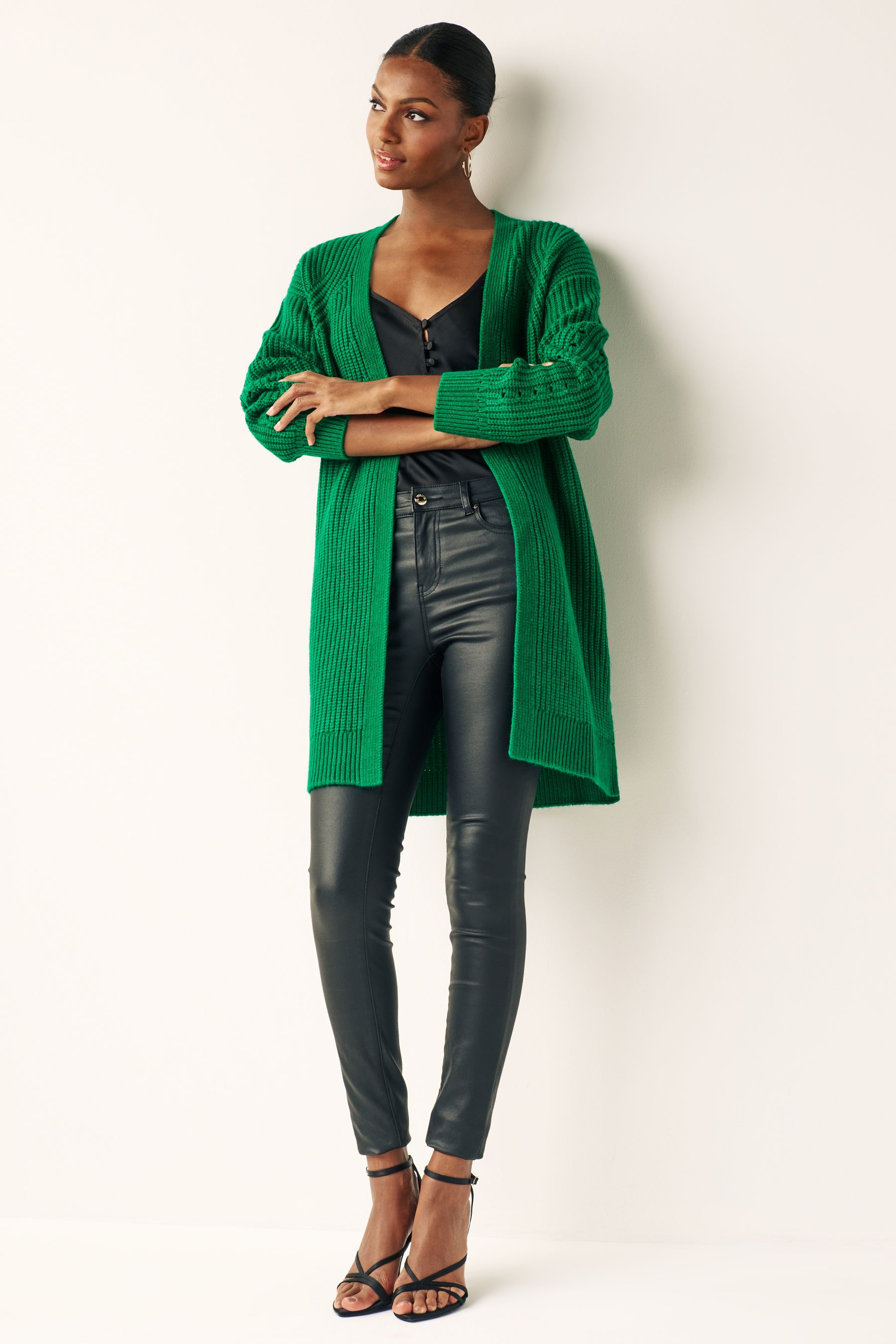 Longline green cardigan sale