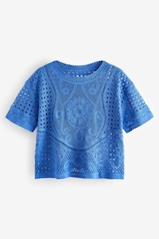 Bright Blue Short Sleeve Crochet Crew Neck T-Shirt - Image 5 of 6