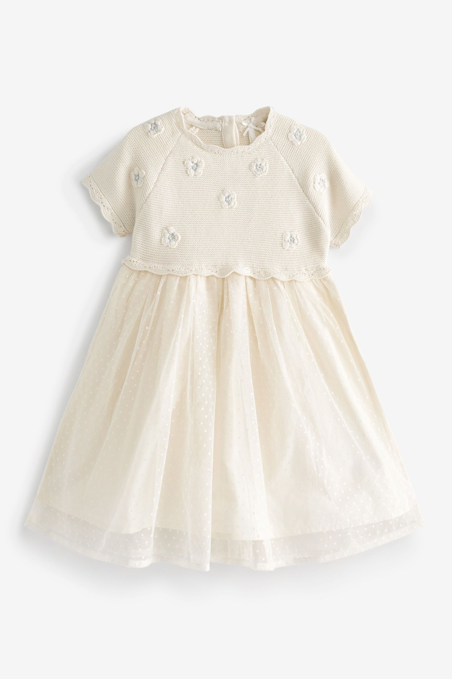 Ecru Cream Marl Sparkle Jumper Dress With Woven Skirt (3mths-7yrs) - Image 6 of 7