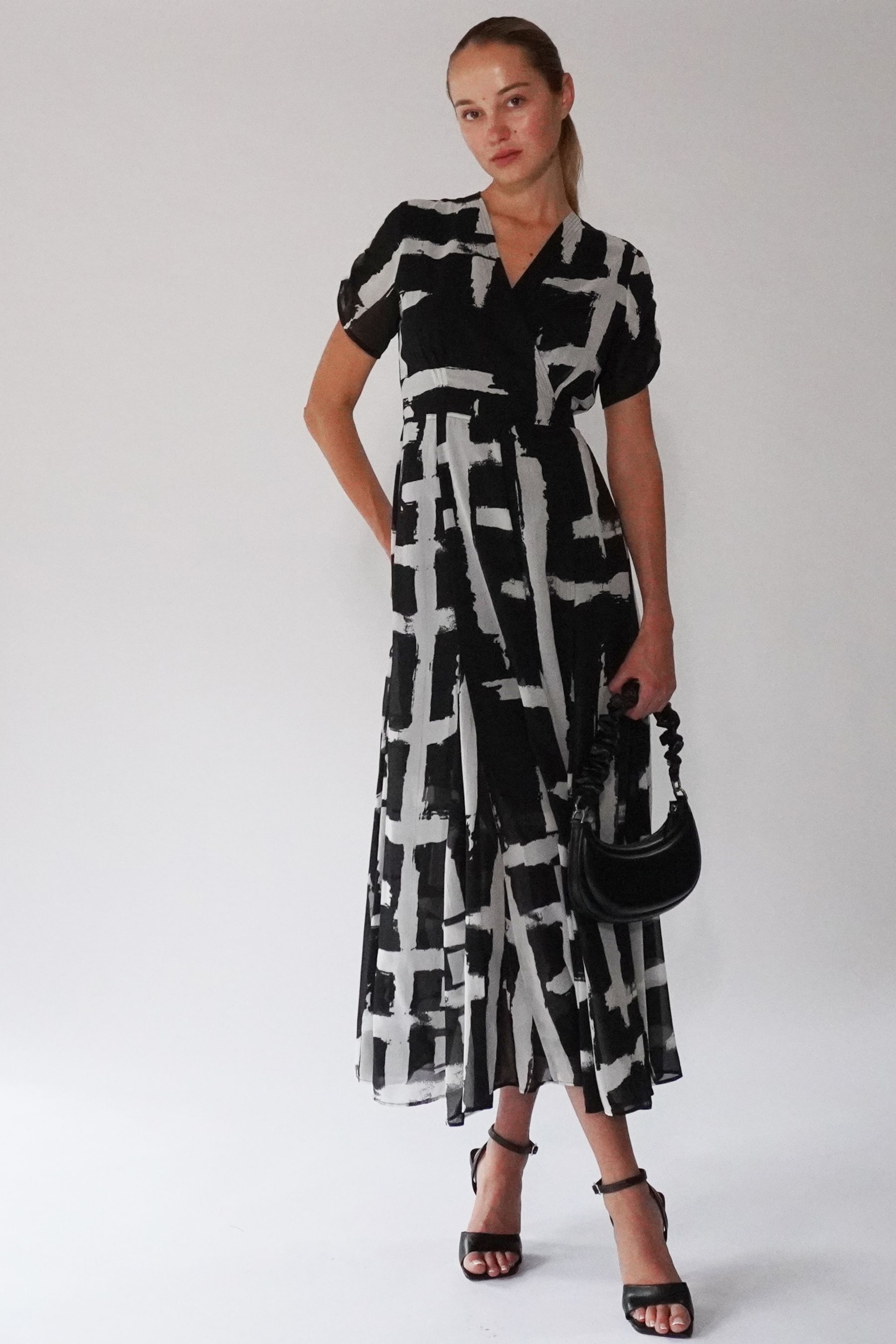 Religion Black White Wrap Dress With Full Skirt - Image 2 of 6