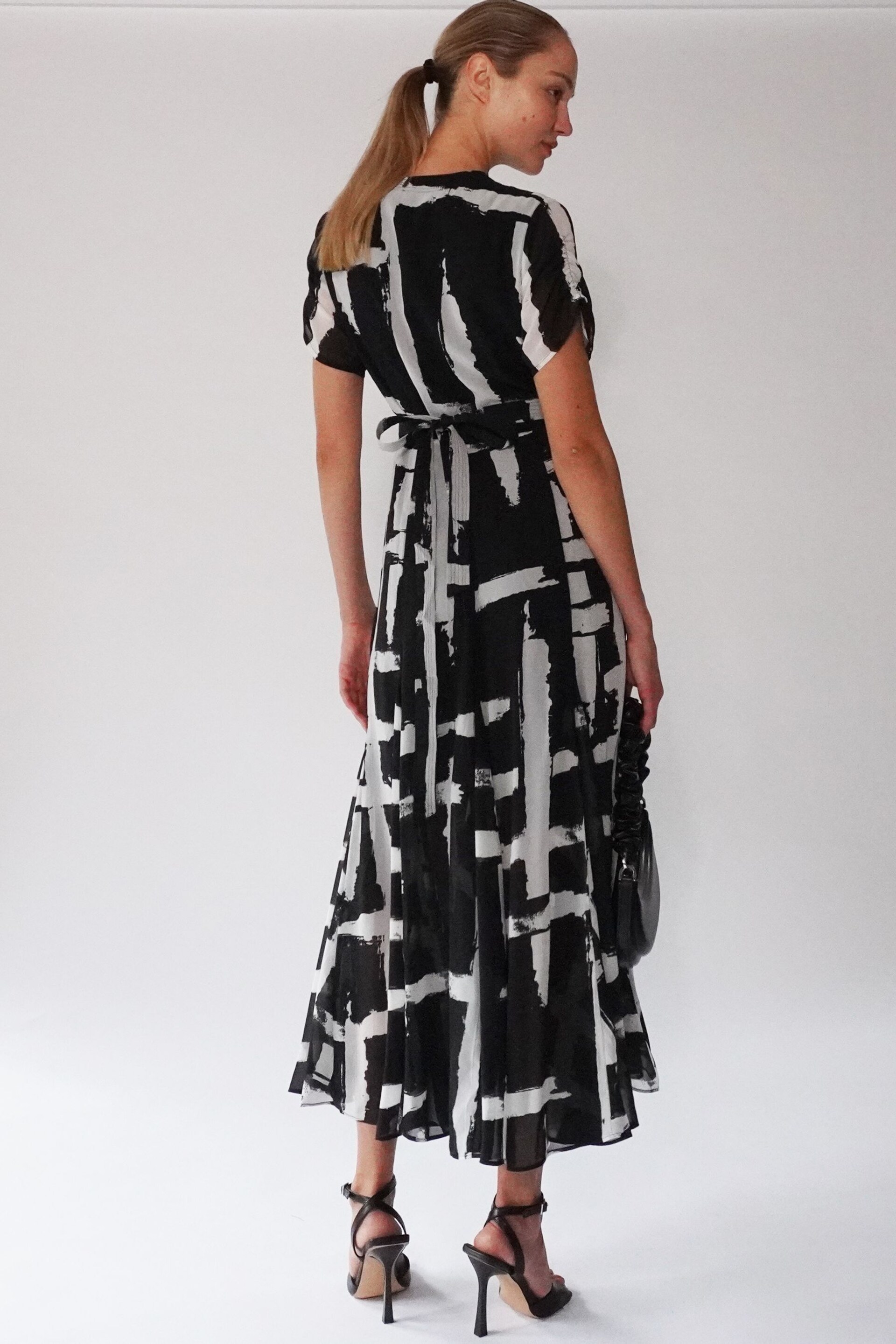 Religion Black White Wrap Dress With Full Skirt - Image 3 of 6