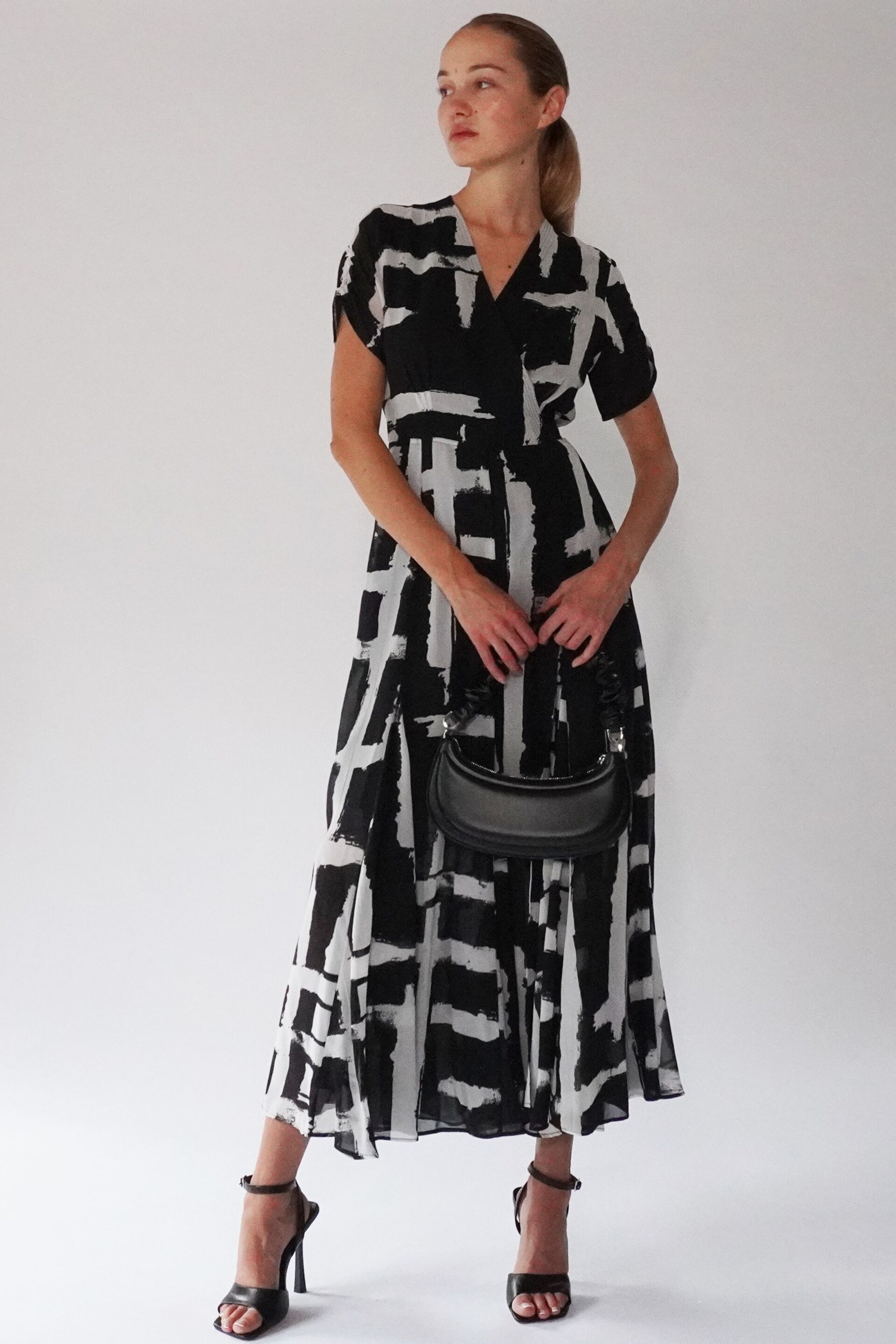 Religion Black White Wrap Dress With Full Skirt - Image 4 of 6