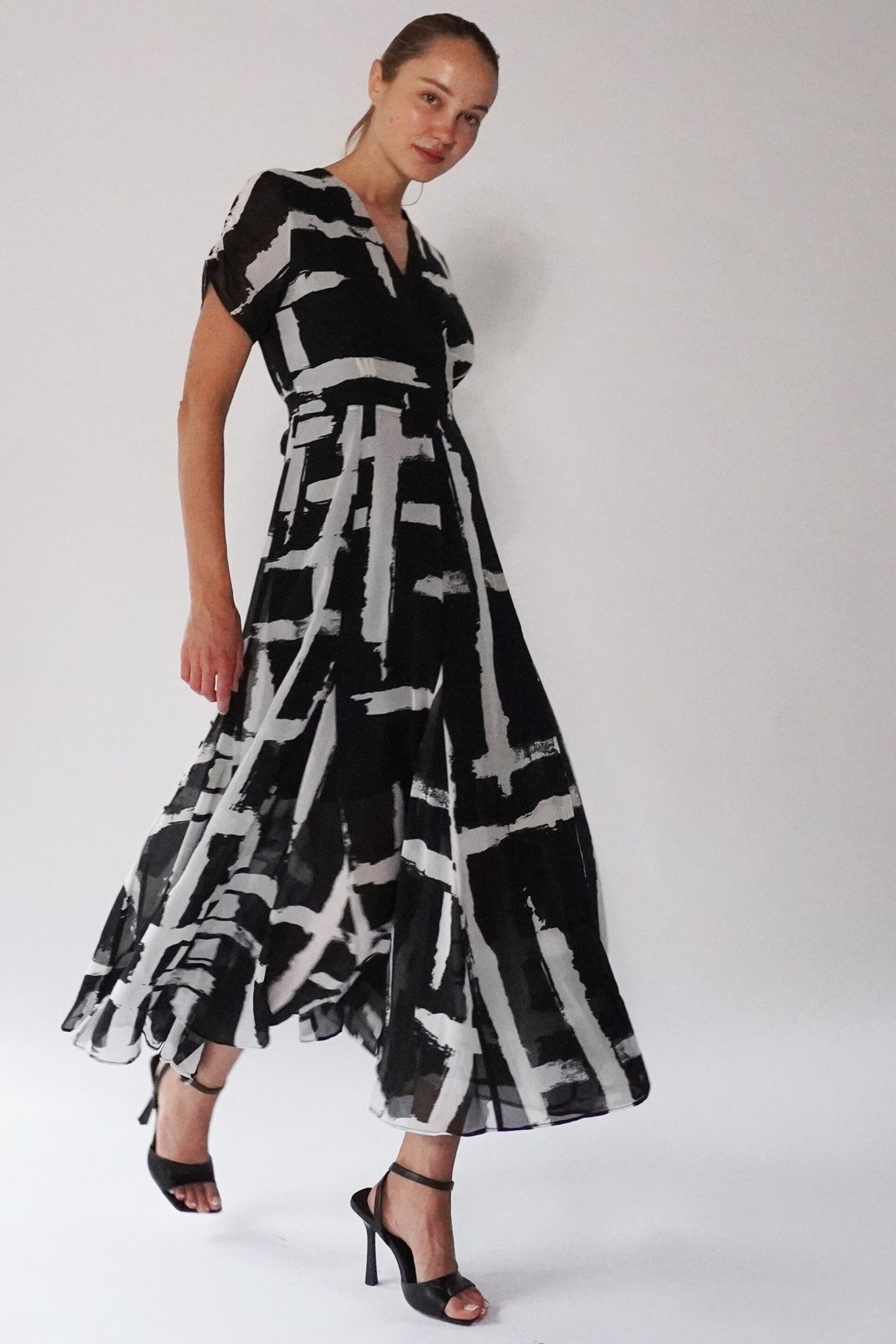 Religion Black White Wrap Dress With Full Skirt - Image 5 of 6